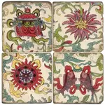 Chinoise - Tumbled Marble Coasters Set/4