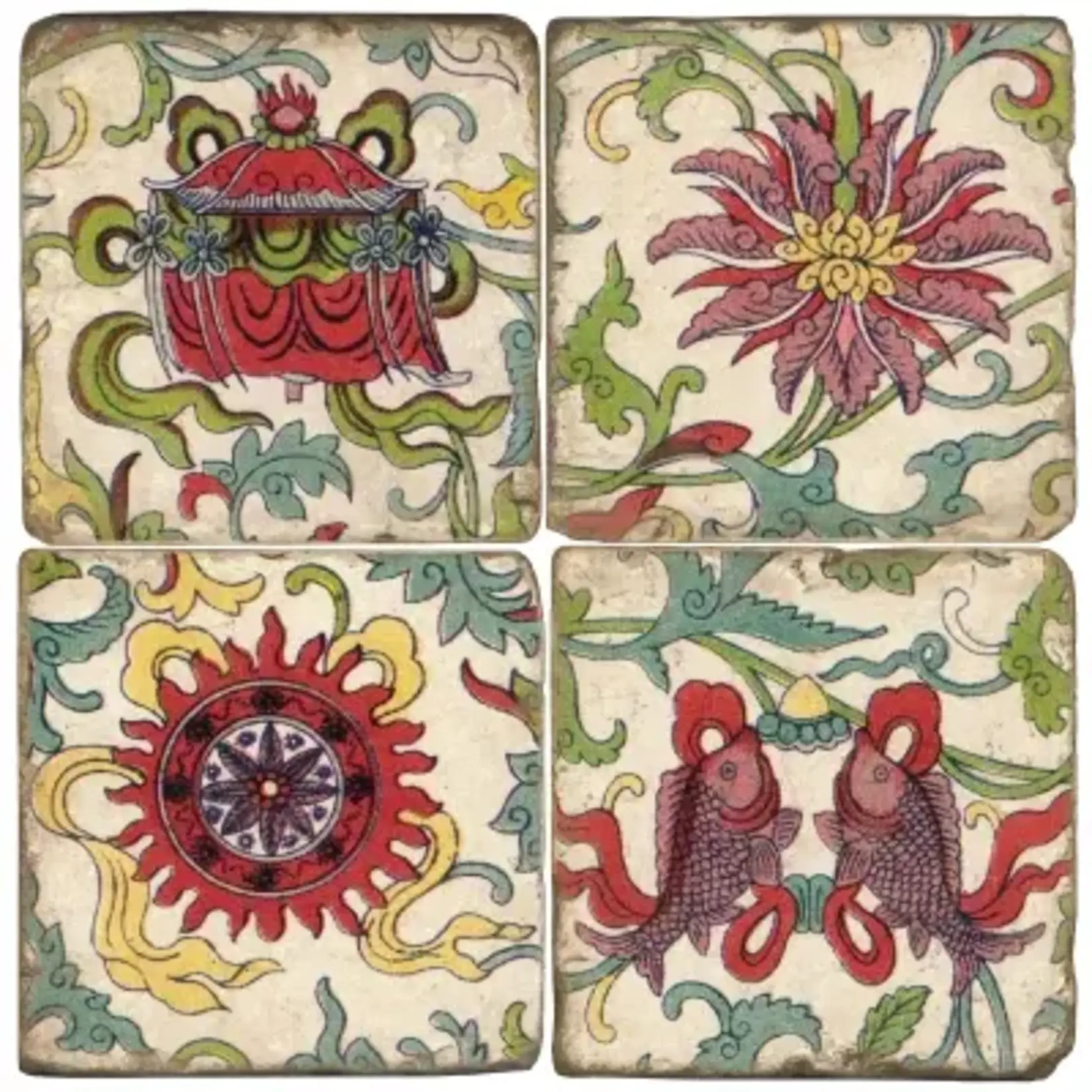 Chinoise - Tumbled Marble Coasters Set/4