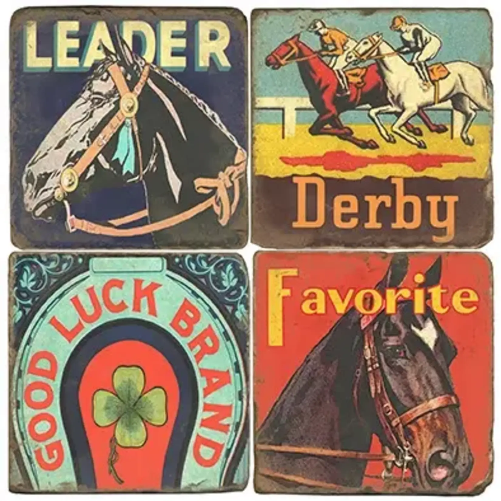 Horse Racing - Tumbled Marble Coasters Set/4