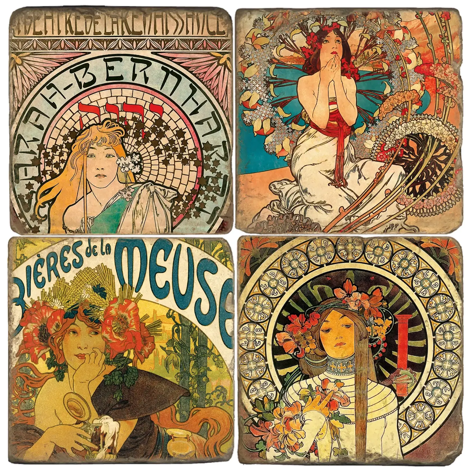Mucha Iii - Tumbled Marble Coasters Set/4