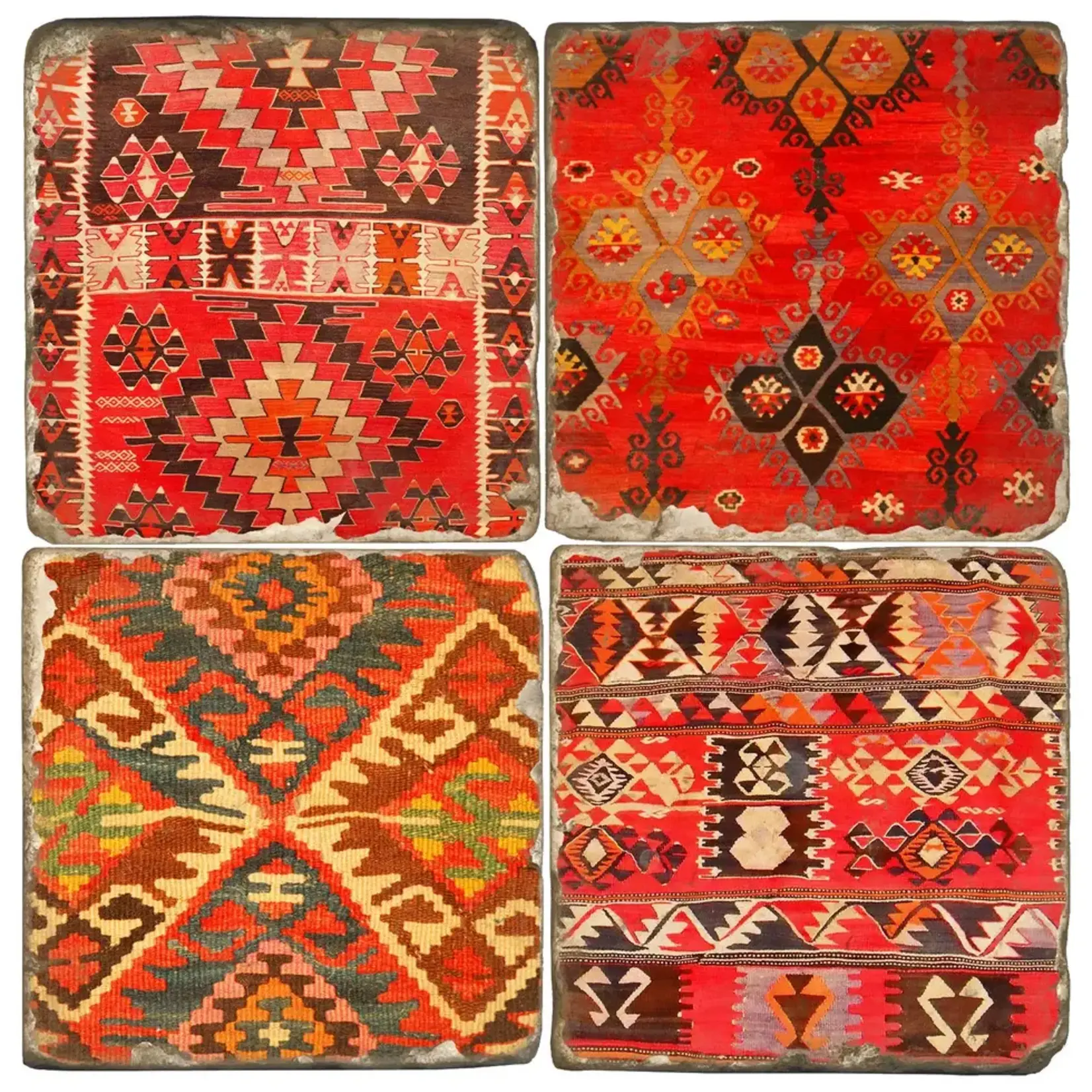 Red Kilim - Tumbled Marble Coasters Set/4