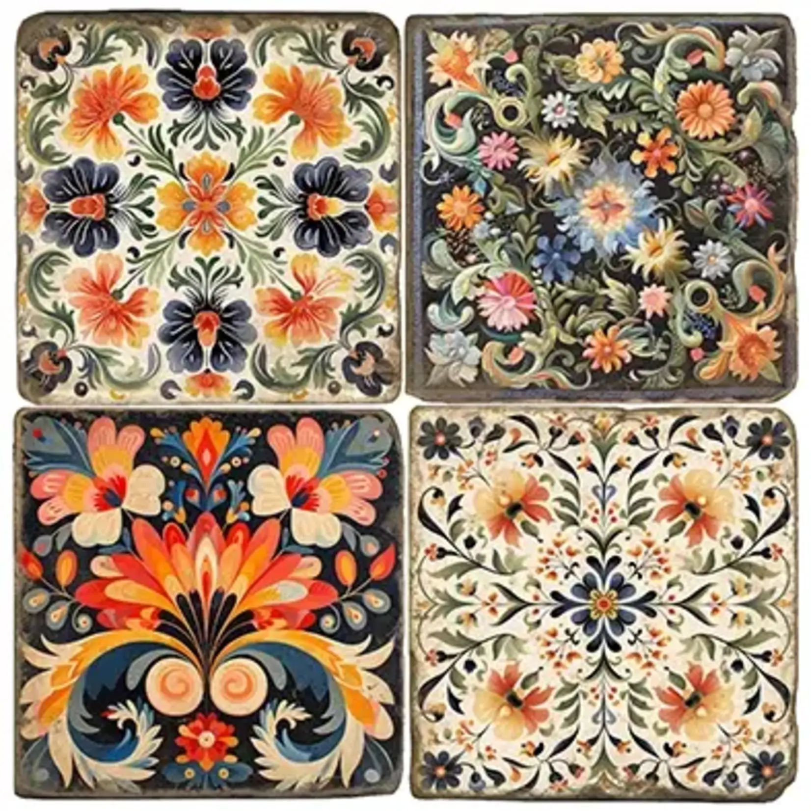 Rosemaling Ii - Tumbled Marble Coasters Set/4