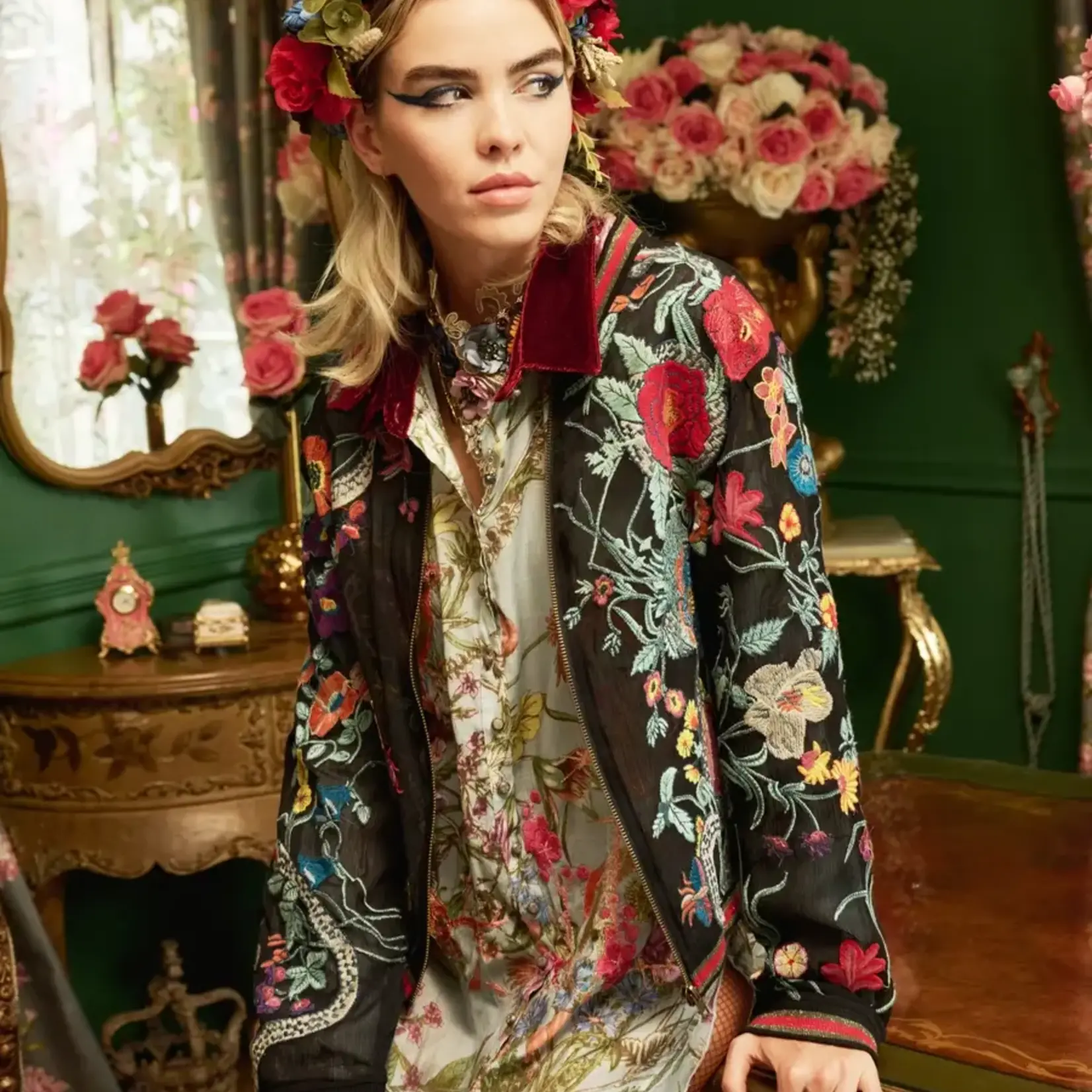 Aratta Bellezza Embroidered Bomber Jacket