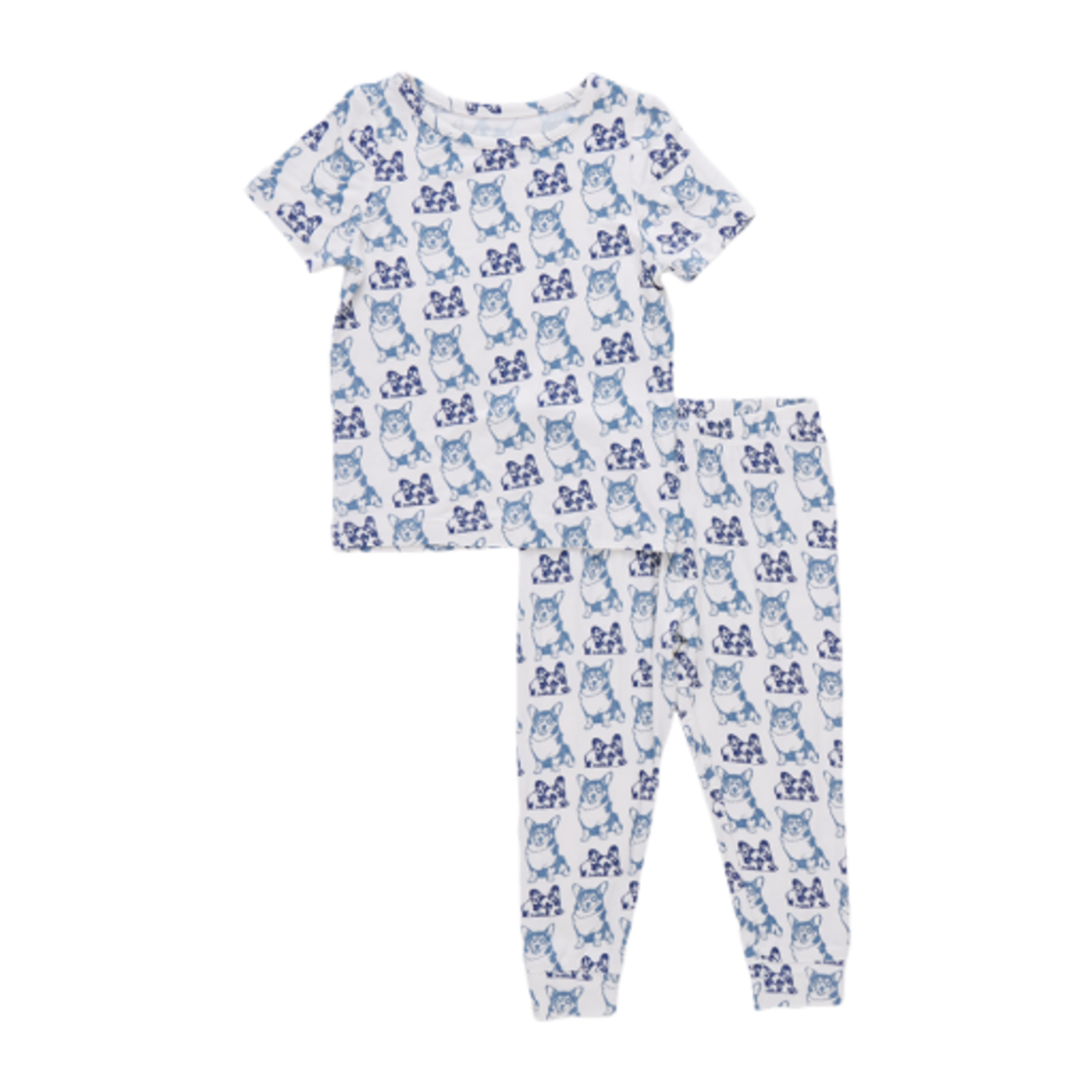 Pink Chicken kids bamboo pj set - blue corgis