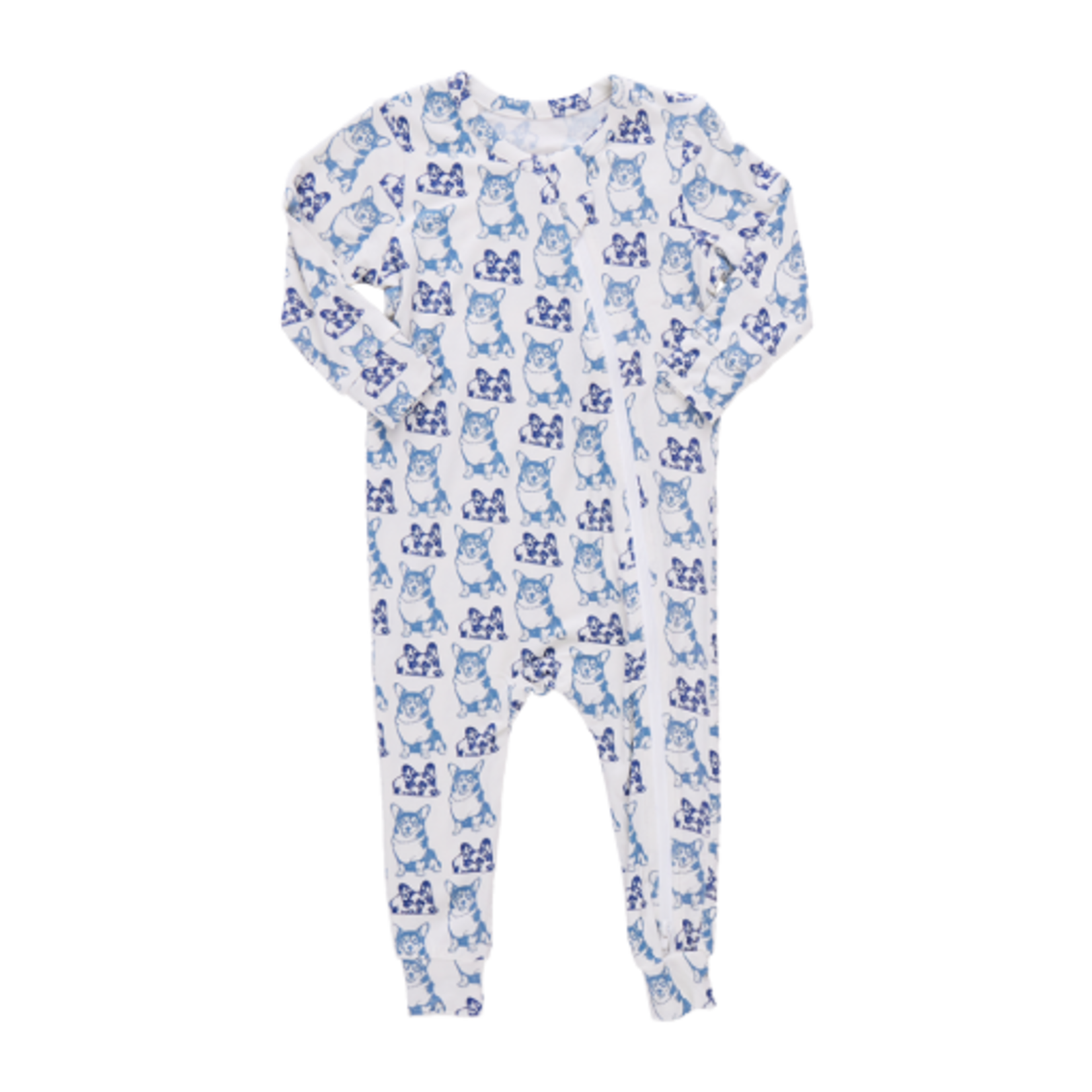 Pink Chicken baby bamboo romper - blue corgis
