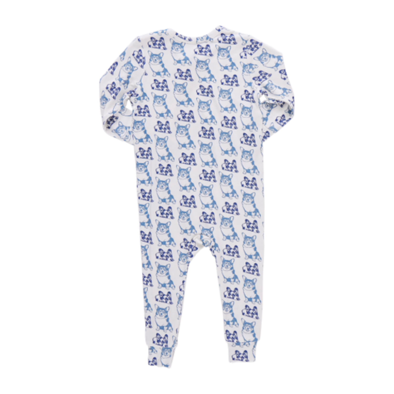 Pink Chicken baby bamboo romper - blue corgis