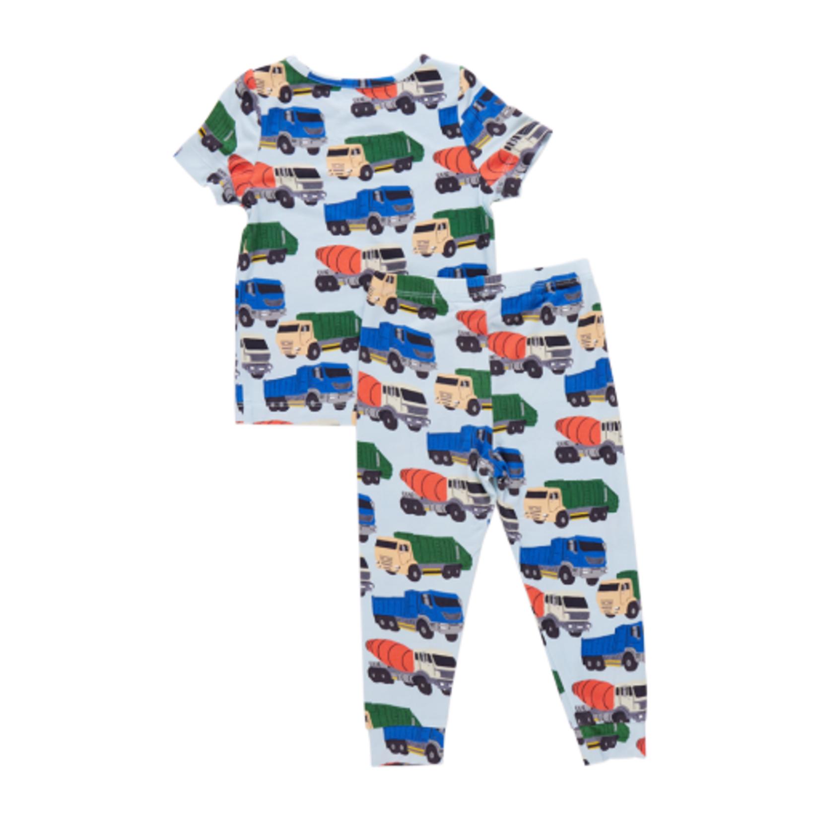 Pink Chicken kids bamboo pj set - dump trucks