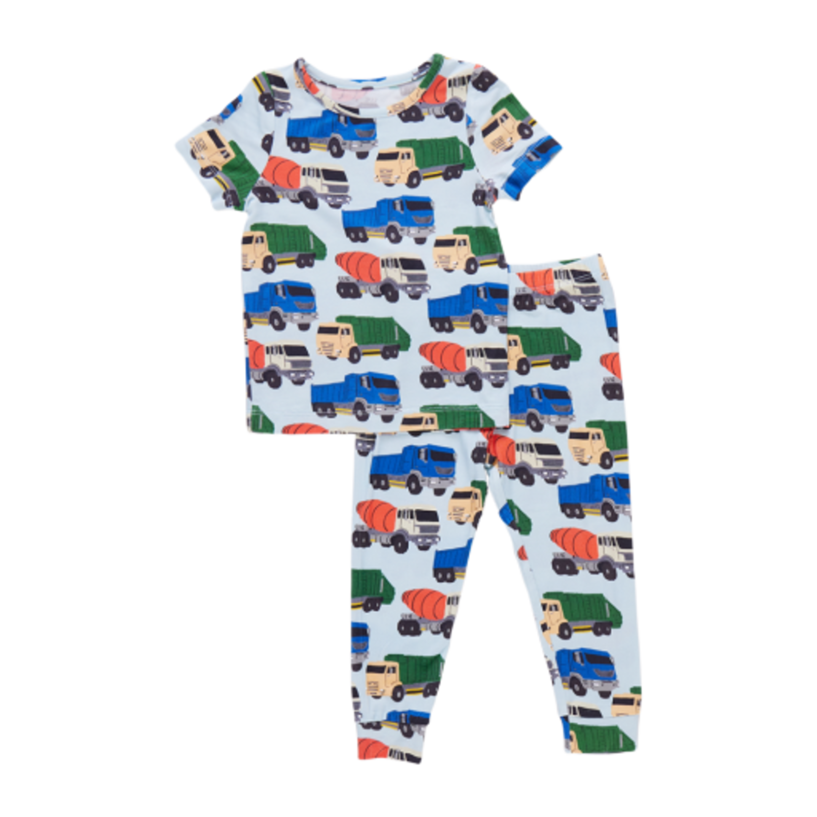 Pink Chicken kids bamboo pj set - dump trucks