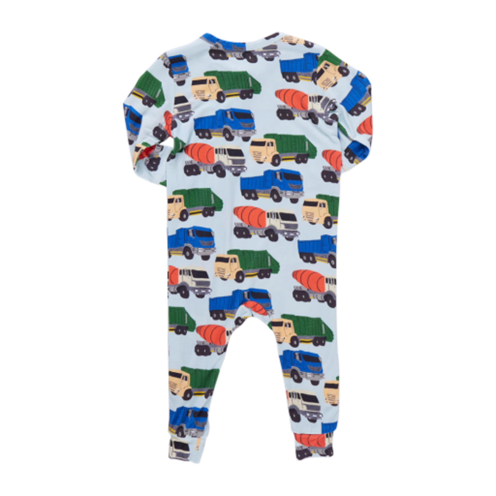 Pink Chicken baby bamboo romper - dump trucks