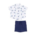 Angel Dear Tennis Button Down Polo Muslin With French Terry Short