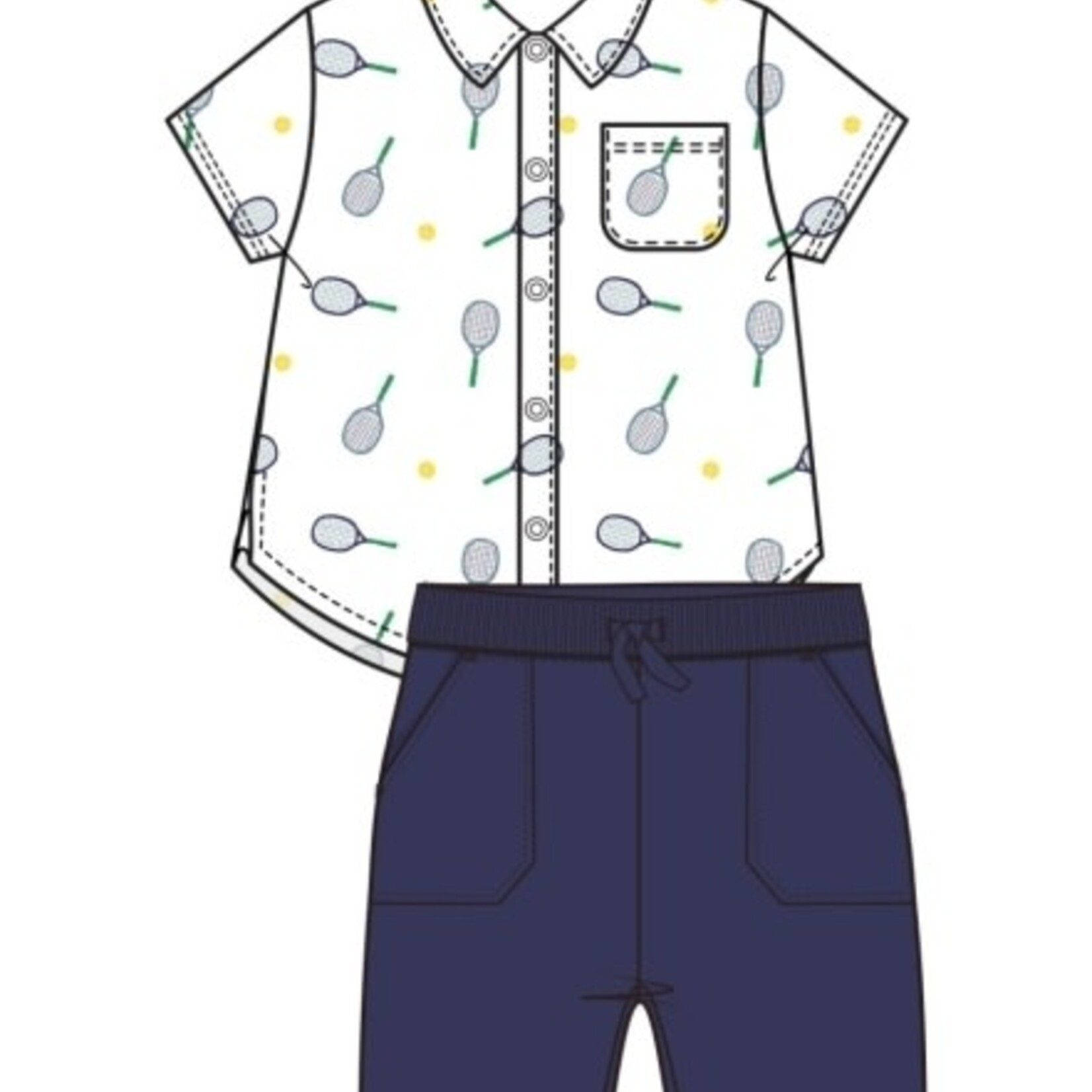 Angel Dear Tennis Button Down Polo Muslin With French Terry Short