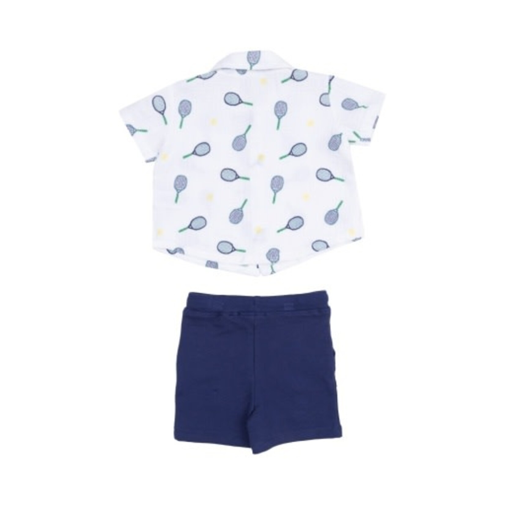Angel Dear Tennis Button Down Polo Muslin With French Terry Short