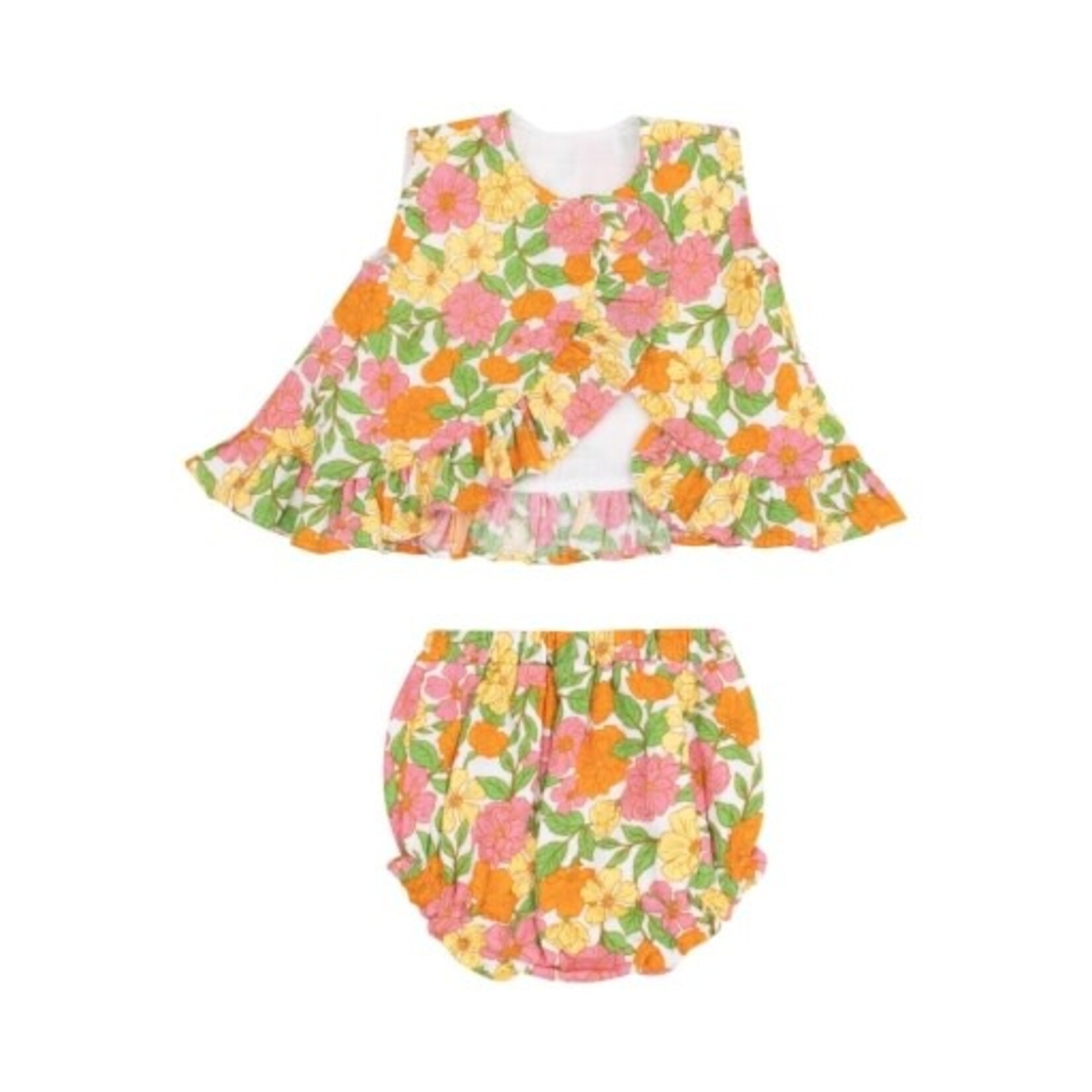 Angel Dear Botanical Retro Floral Ruffle Back Top & Bloomer