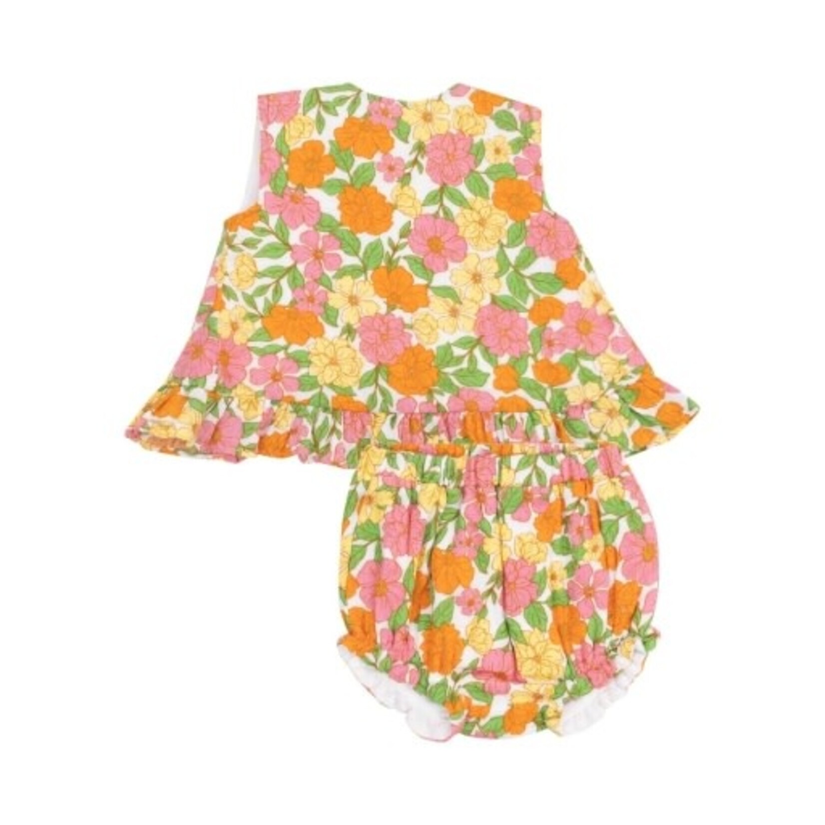 Angel Dear Botanical Retro Floral Ruffle Back Top & Bloomer