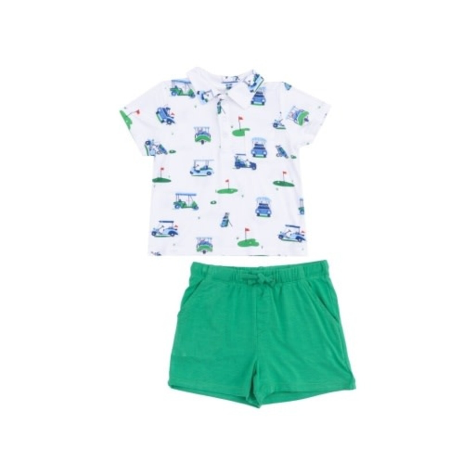 Angel Dear Vintage Golf Carts Blue Polo Shirt & Short Set