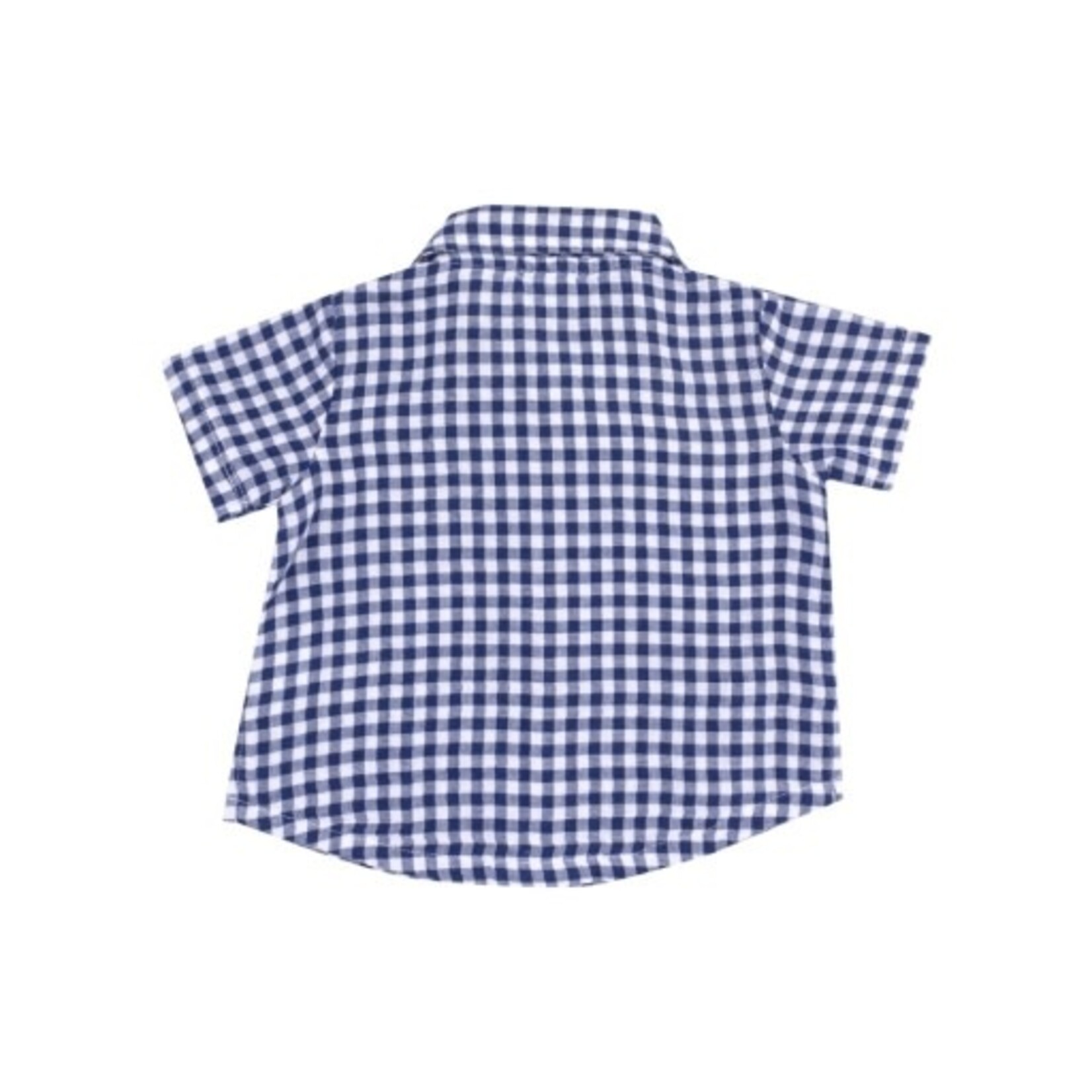 Angel Dear Navy Gingham Button Down Muslin Polo With French Terry Short