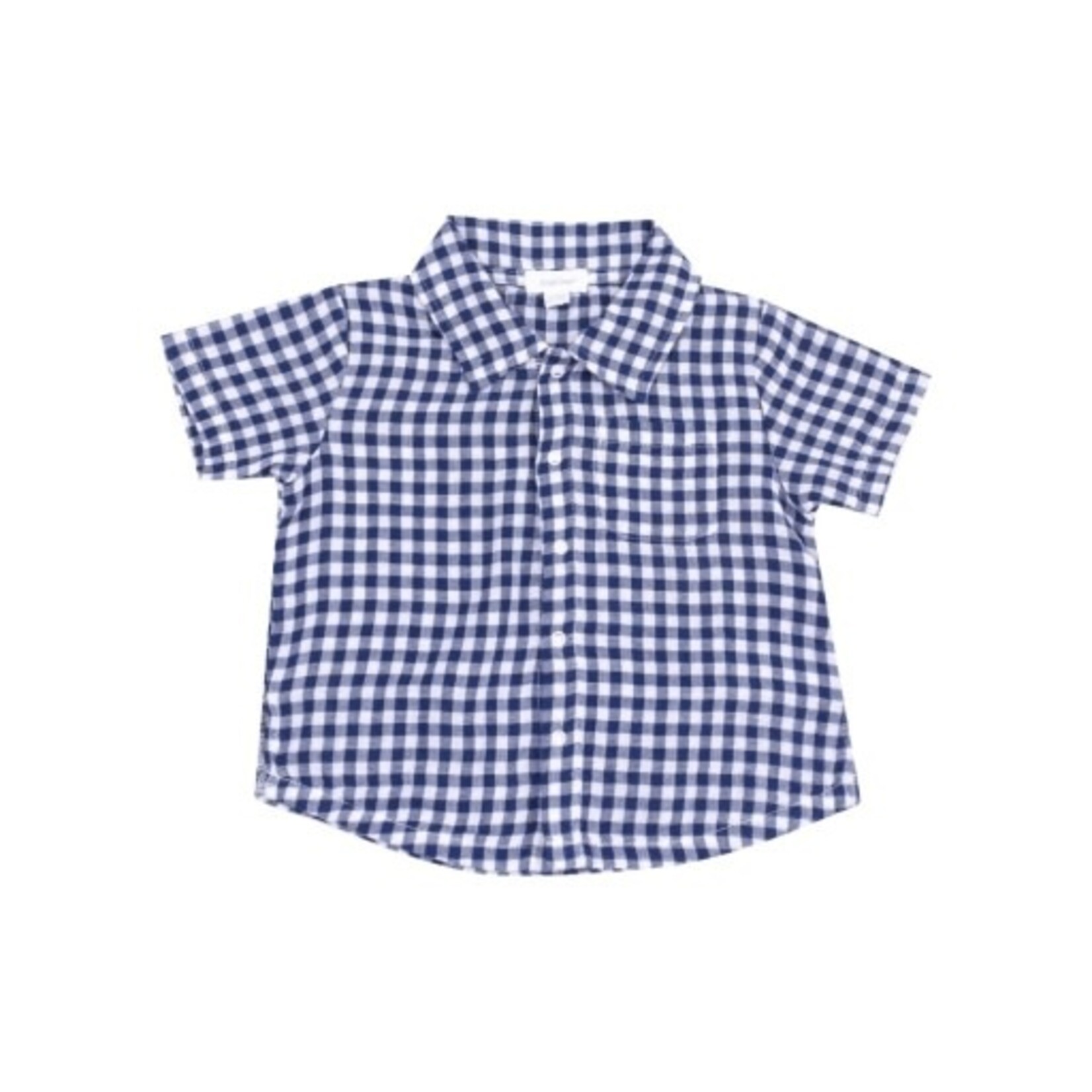 Angel Dear Navy Gingham Button Down Muslin Polo With French Terry Short