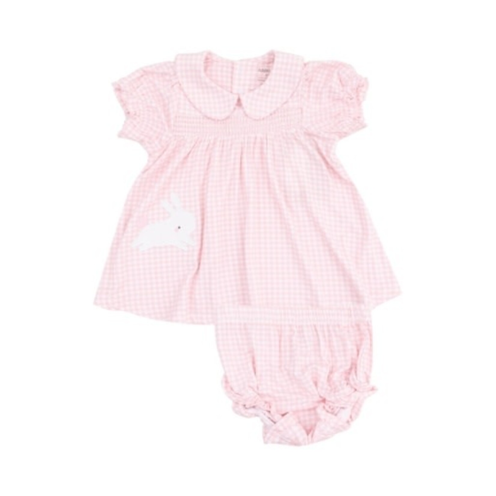 Angel Dear Mini Gingham Classic Smocked Peter Pan Collar Dress w/ Applique and DC