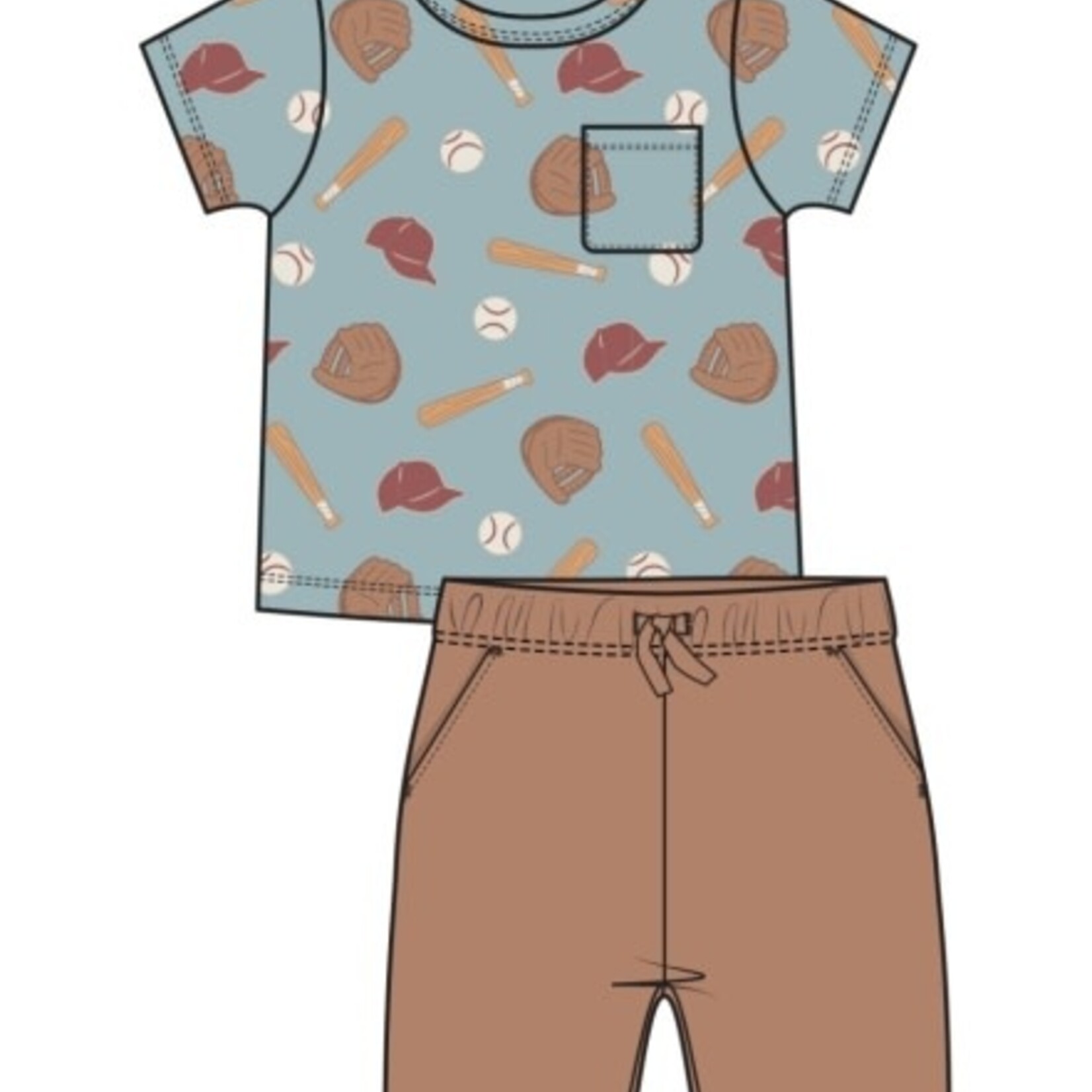 Angel Dear Baseball Crew Neck Tee And Short Muslin