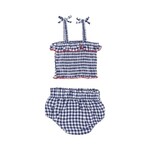 Angel Dear Navy Gingham Smocked Ruffle Top And Bloomer