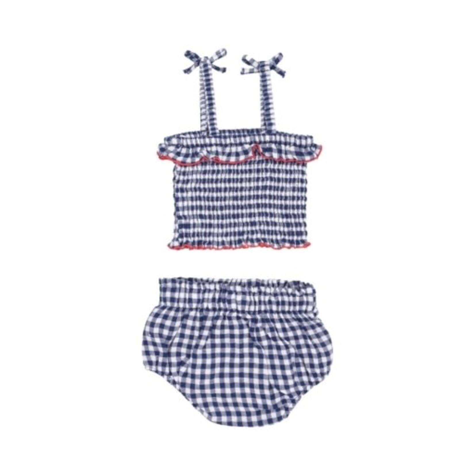 Angel Dear Navy Gingham Smocked Ruffle Top And Bloomer