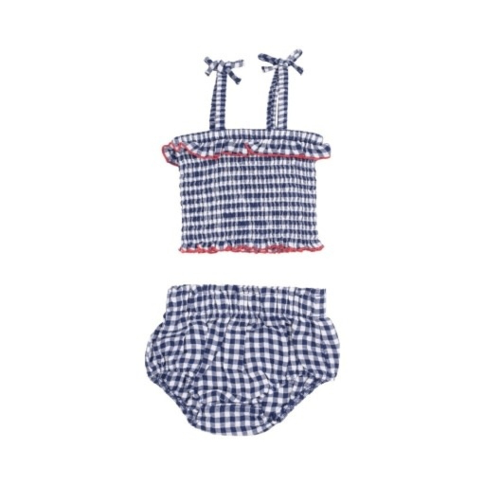 Angel Dear Navy Gingham Smocked Ruffle Top And Bloomer
