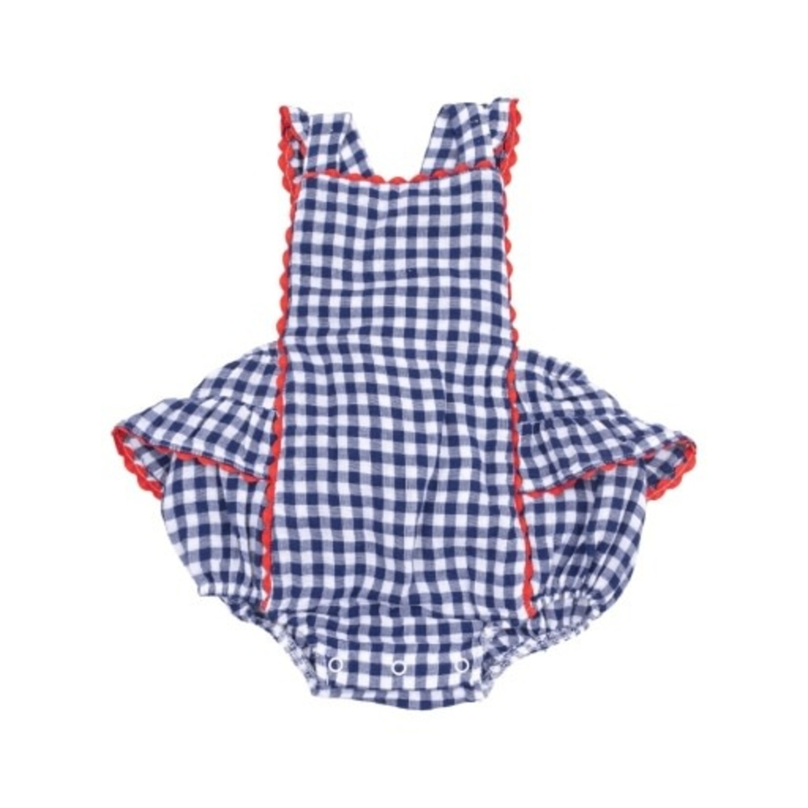 Angel Dear Navy Gingham Ric-Rac Ruffle Sunsuit