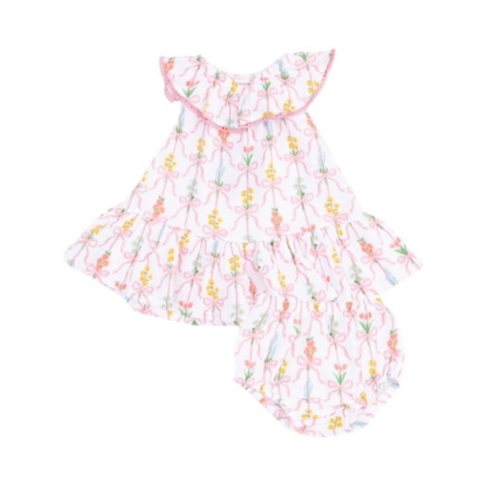 Angel Dear Ribbon Bouquets Circle Neck Ruffle Dress + Bloomer