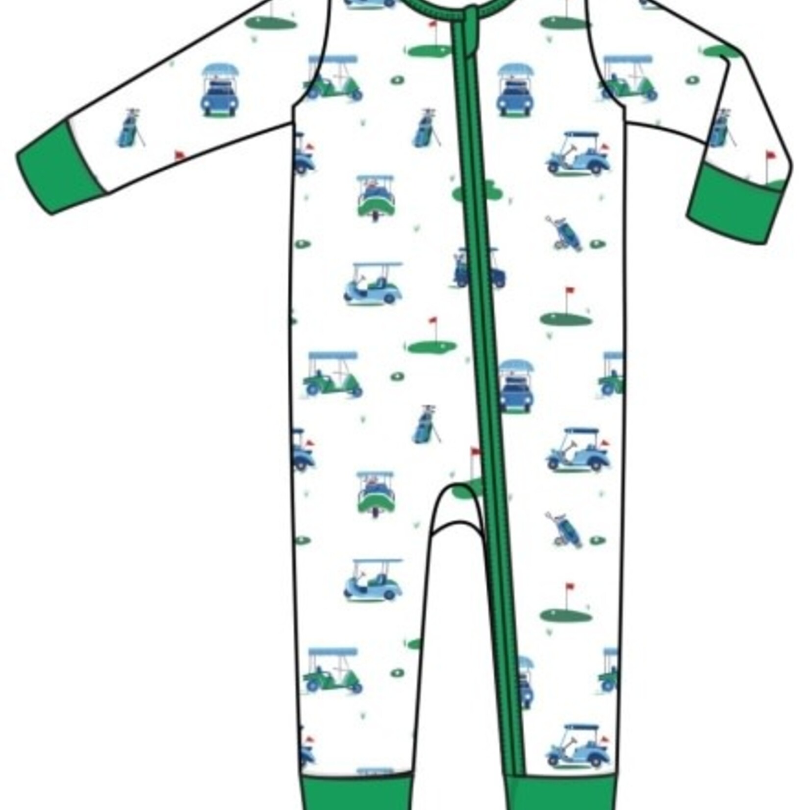 Angel Dear Vintage Golf Carts Blues 2 Way Zipper Romper