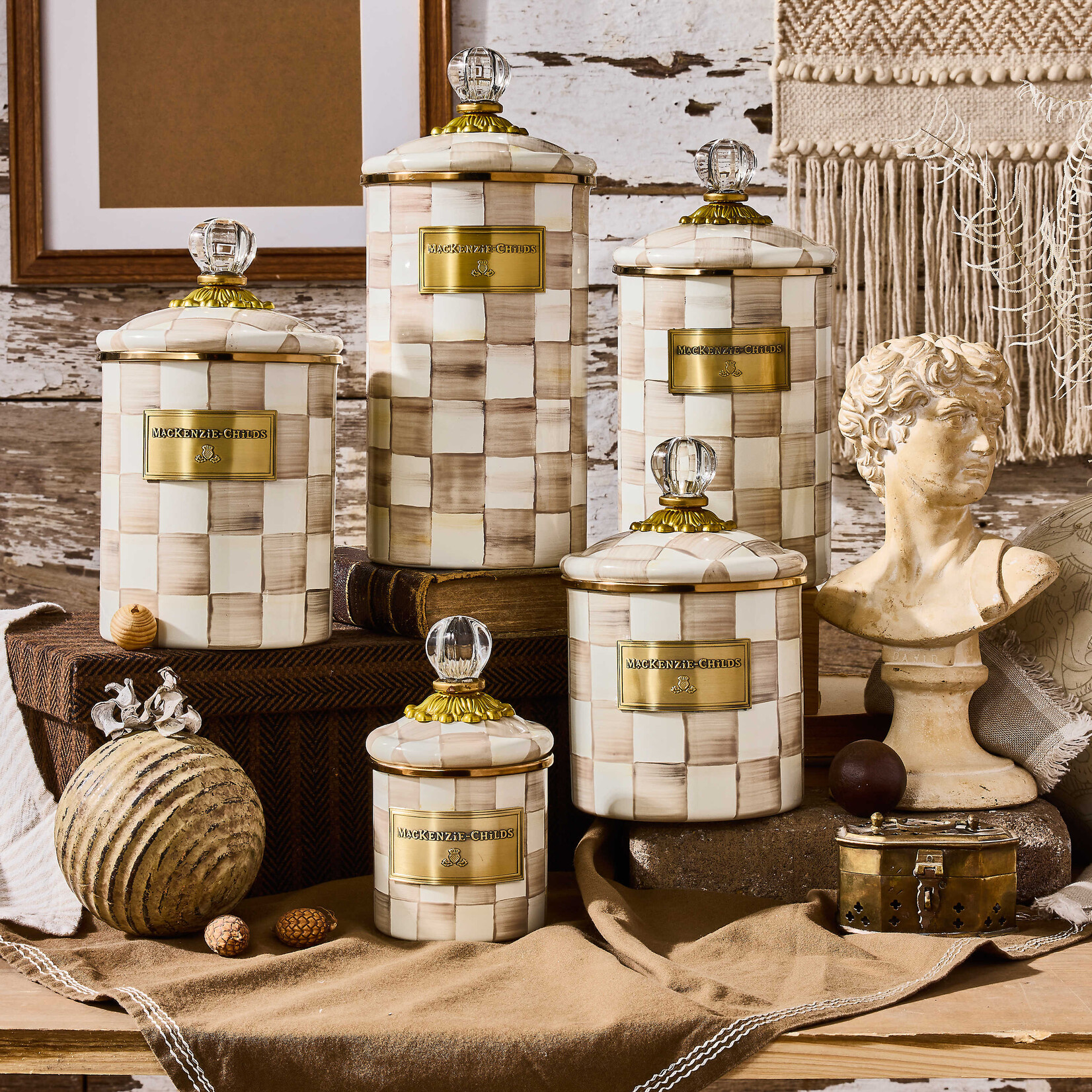 MacKenzie-Childs Mocha Check Mini Canister
