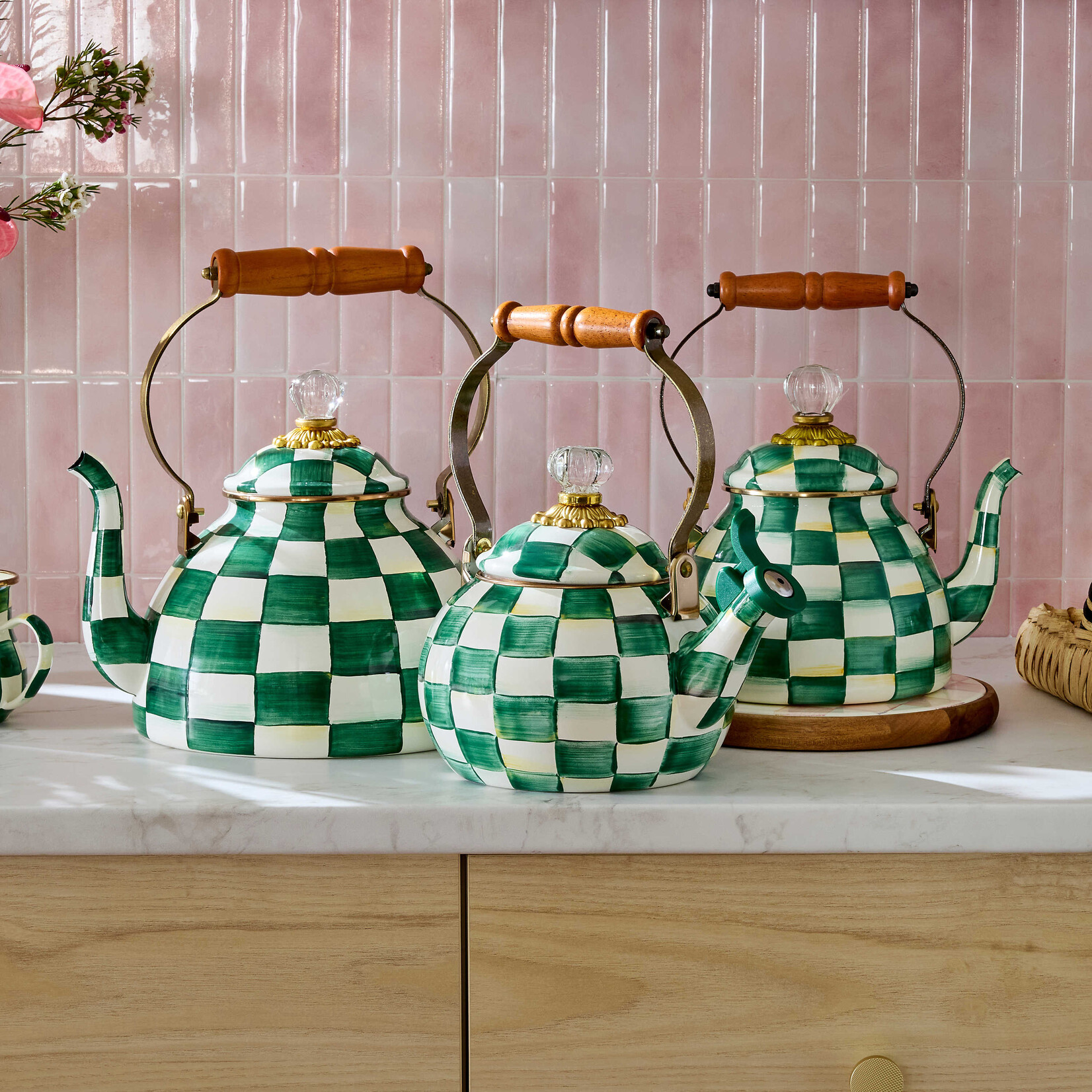 MacKenzie-Childs Emerald Check Whistling Tea Kettle