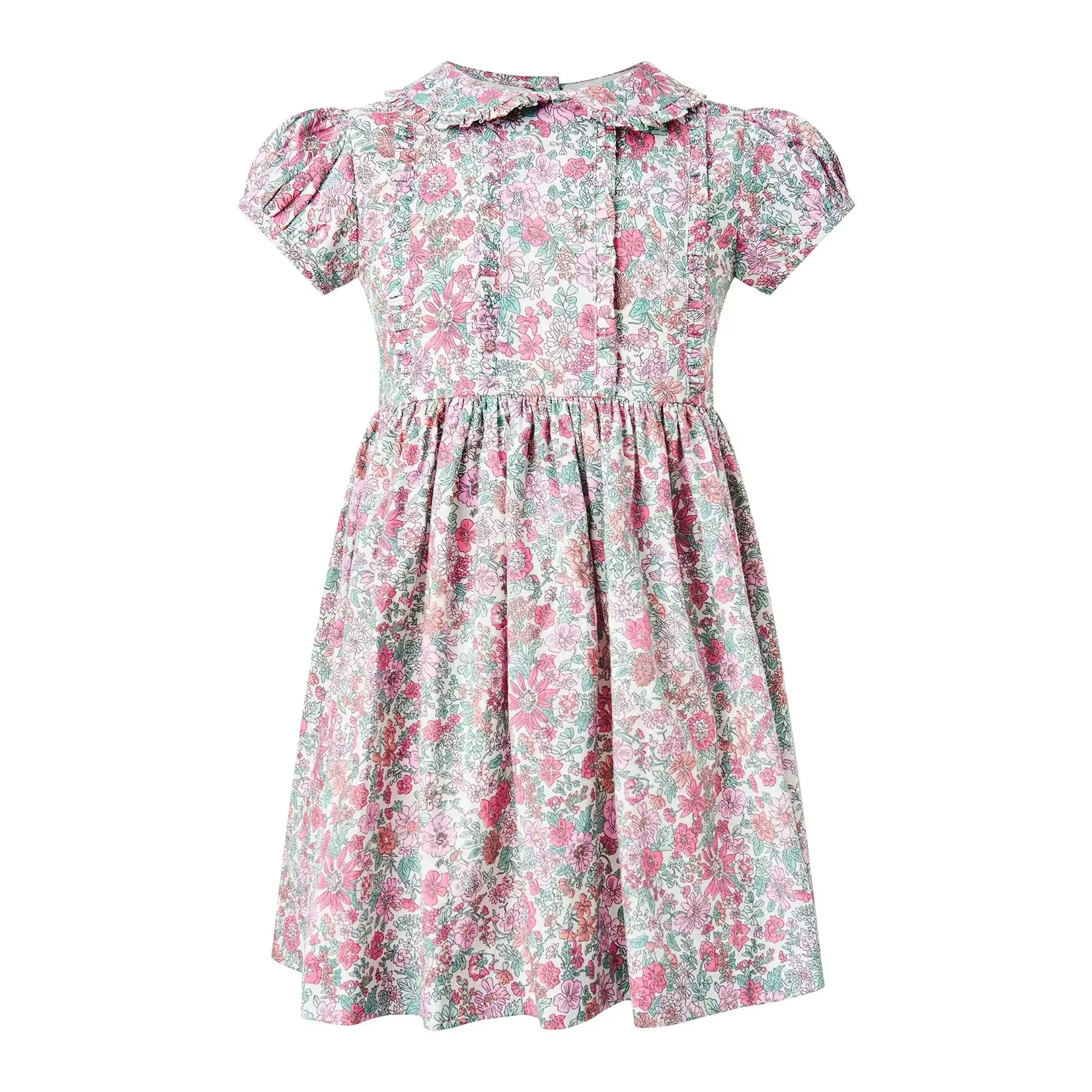 Rachel Riley Pink Leafy Floral Frill Dress