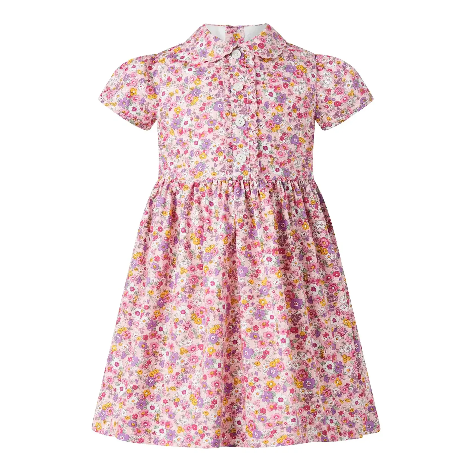 Rachel Riley Pink & Purple Floral Half Button-front Dress