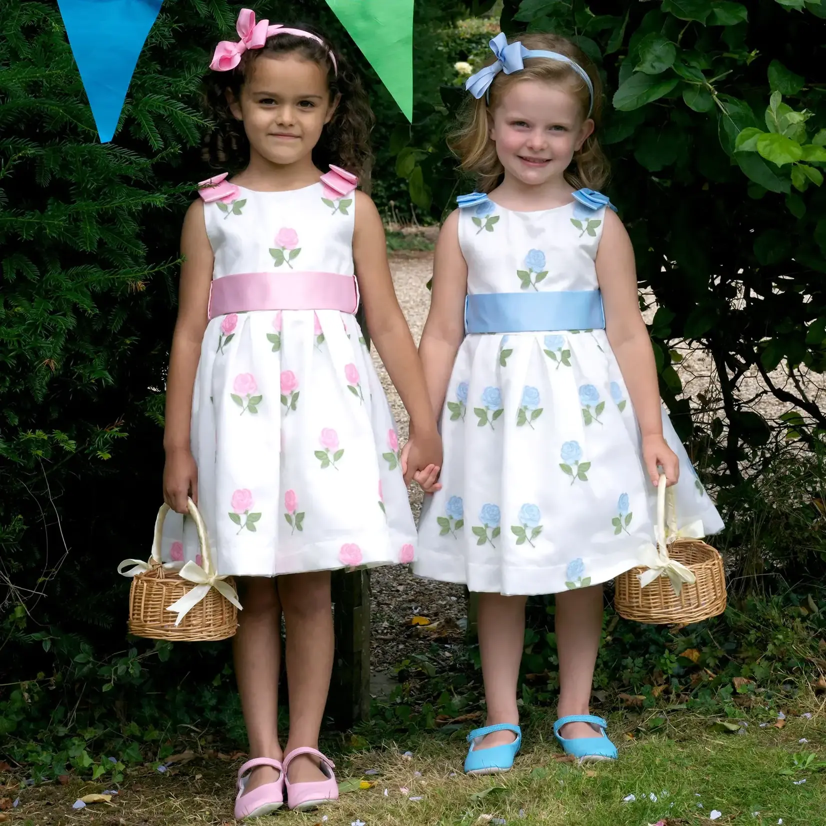 Rachel Riley Blue Rose Embroidered Organza Dress