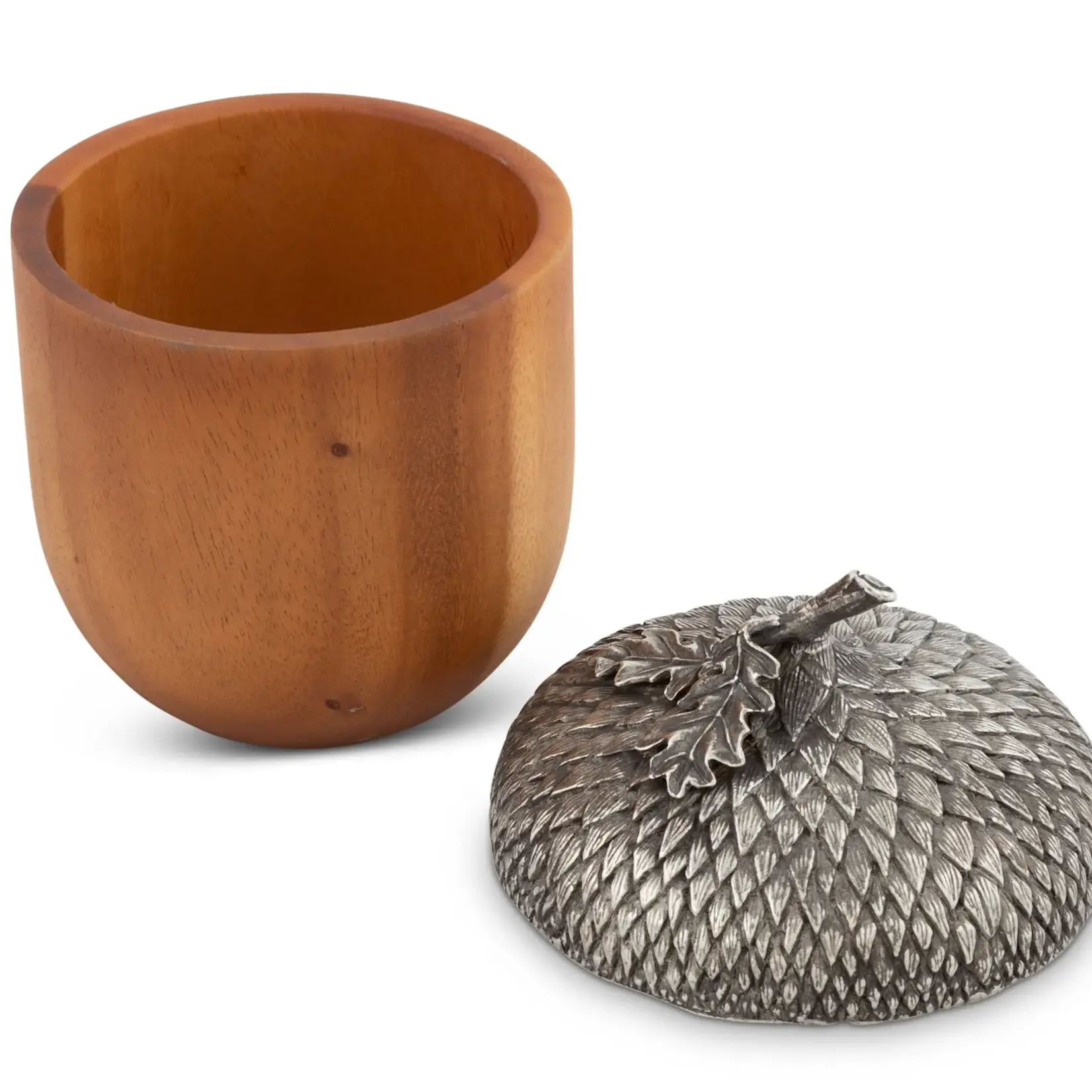 Vagabond House Pewter Top Wood Acorn Box