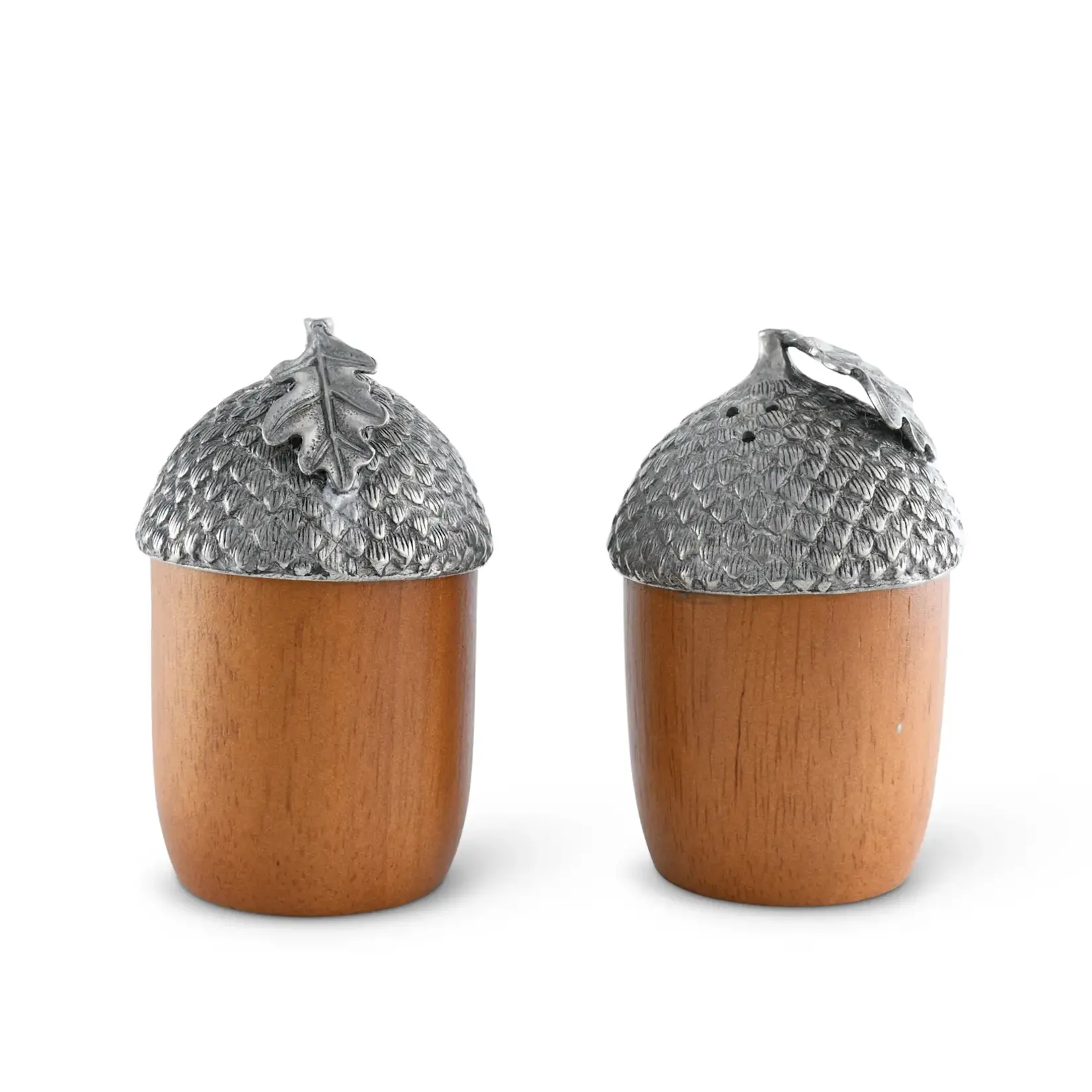 Vagabond House Wood and Pewter Acorns Salt & Pepper Set