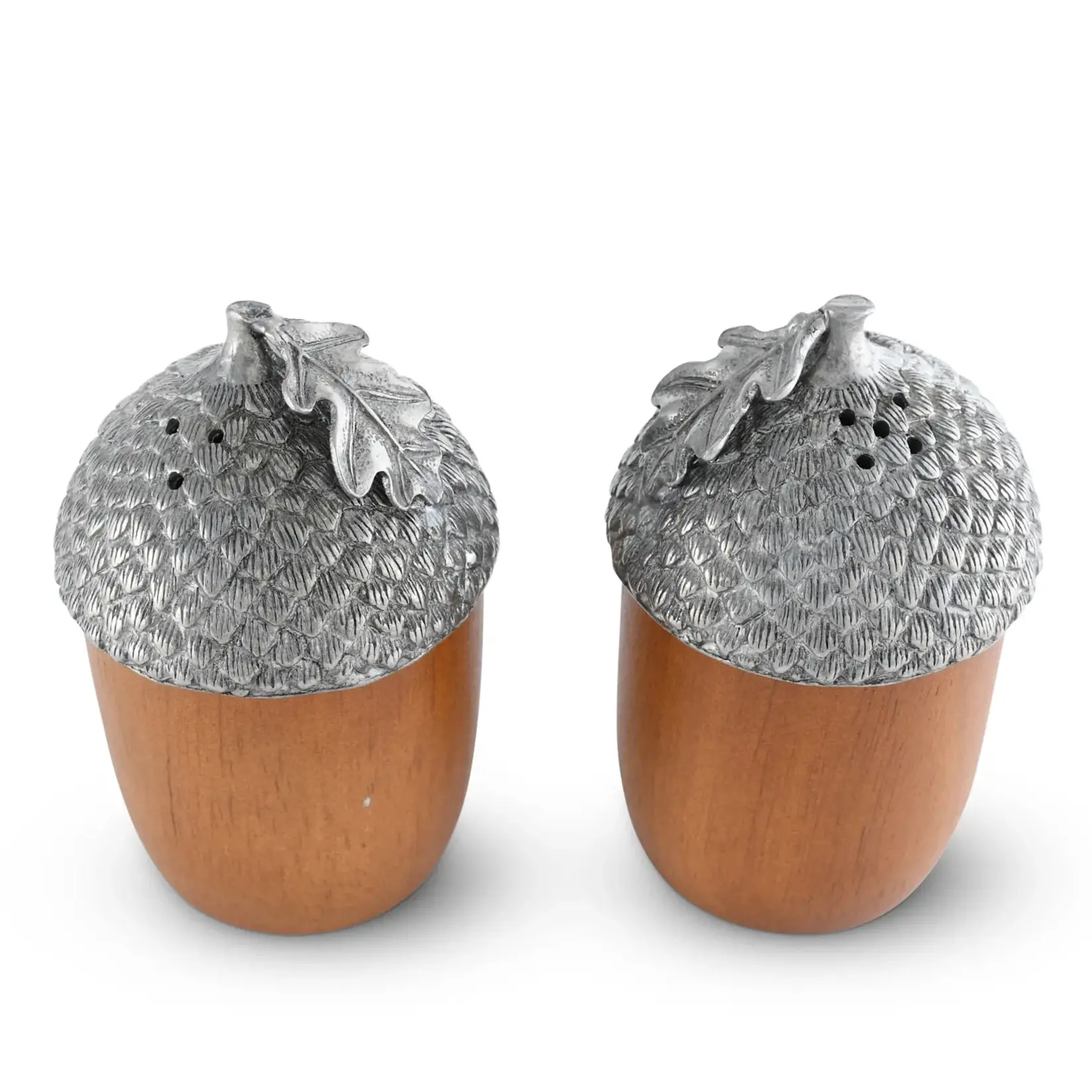 Vagabond House Wood and Pewter Acorns Salt & Pepper Set