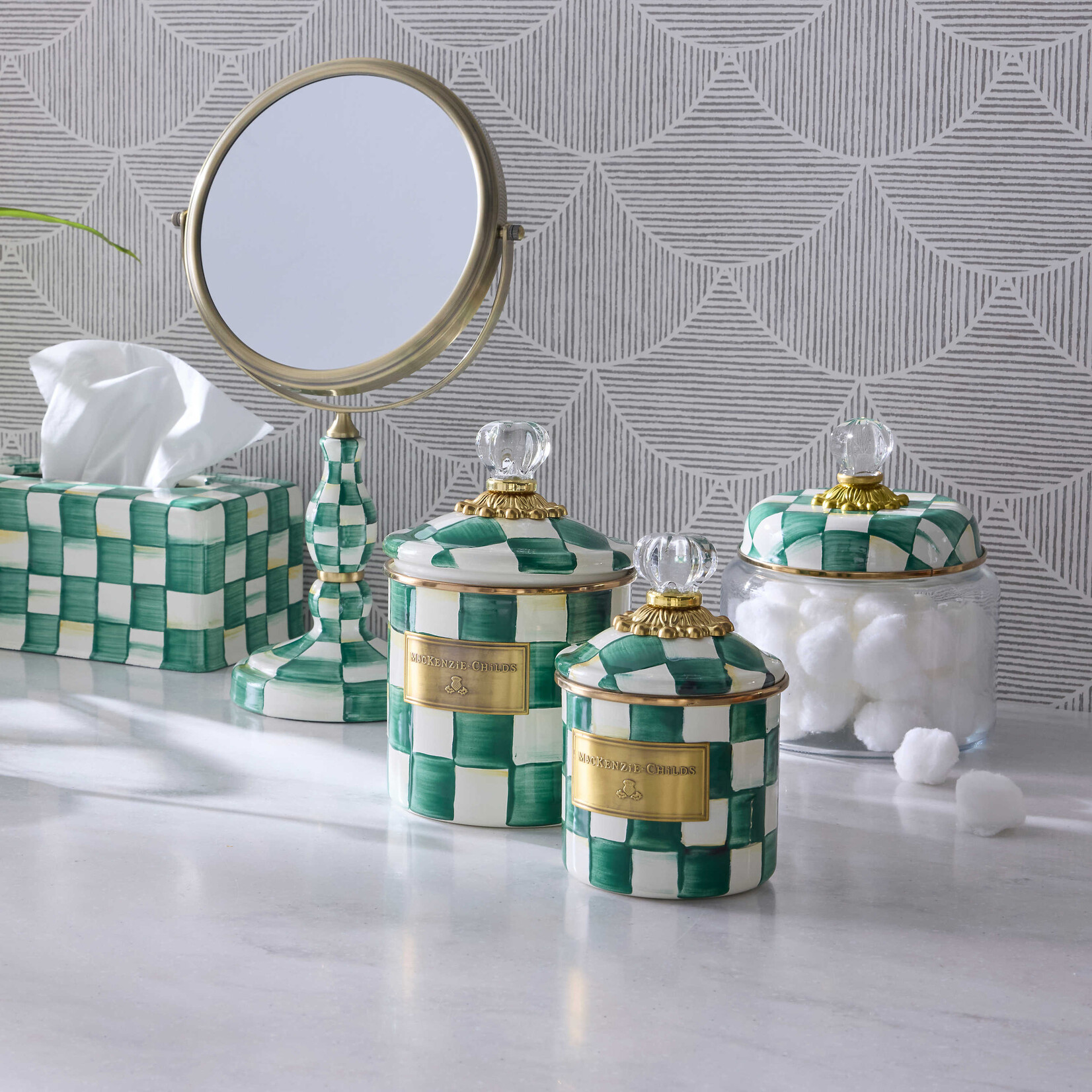 MacKenzie-Childs emerald check demi canister