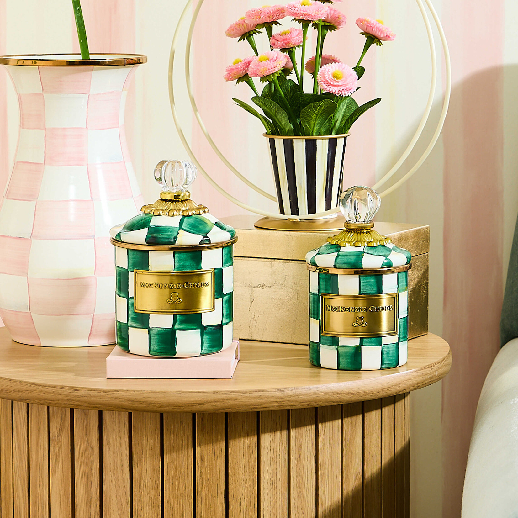 MacKenzie-Childs emerald check demi canister