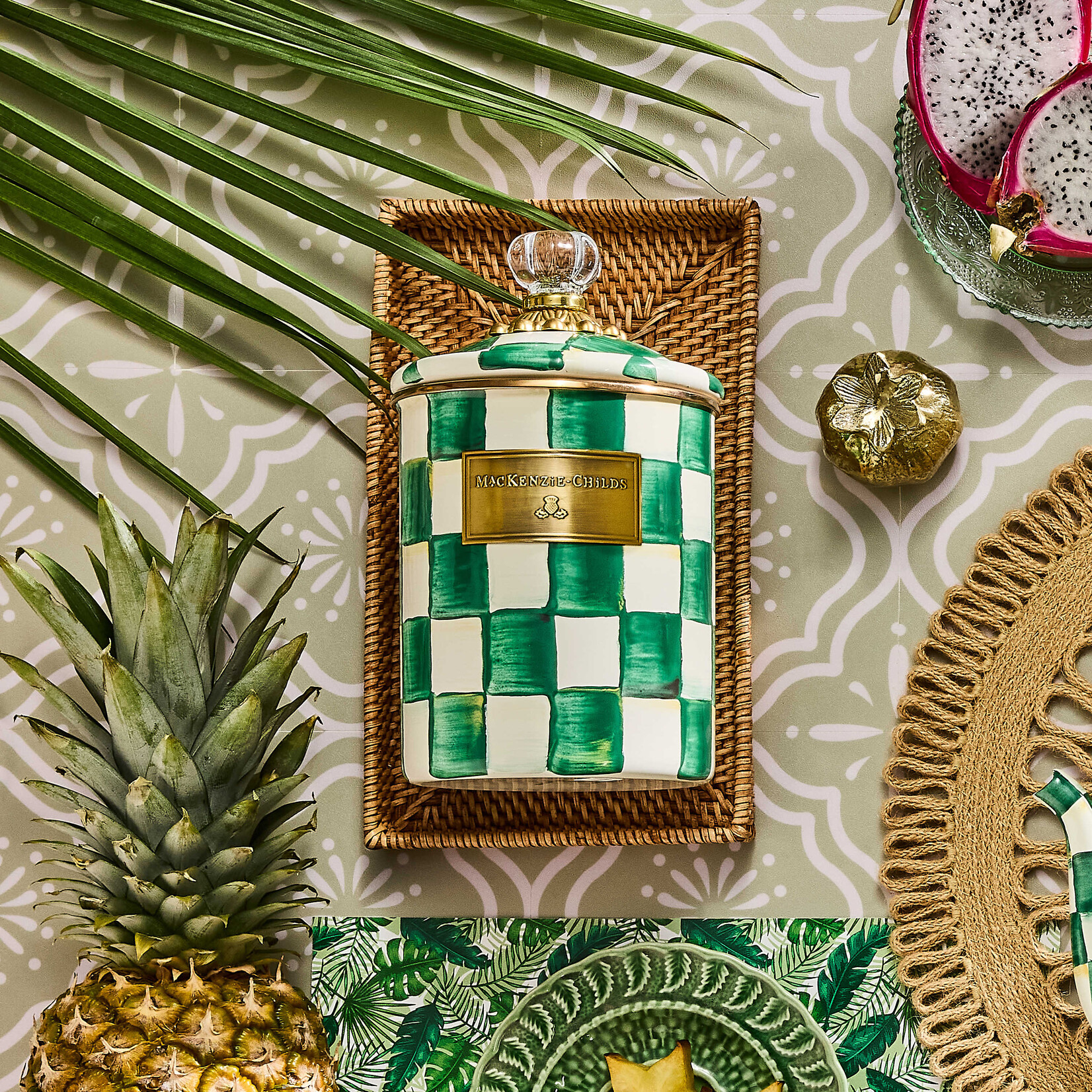 MacKenzie-Childs emerald check medium canister