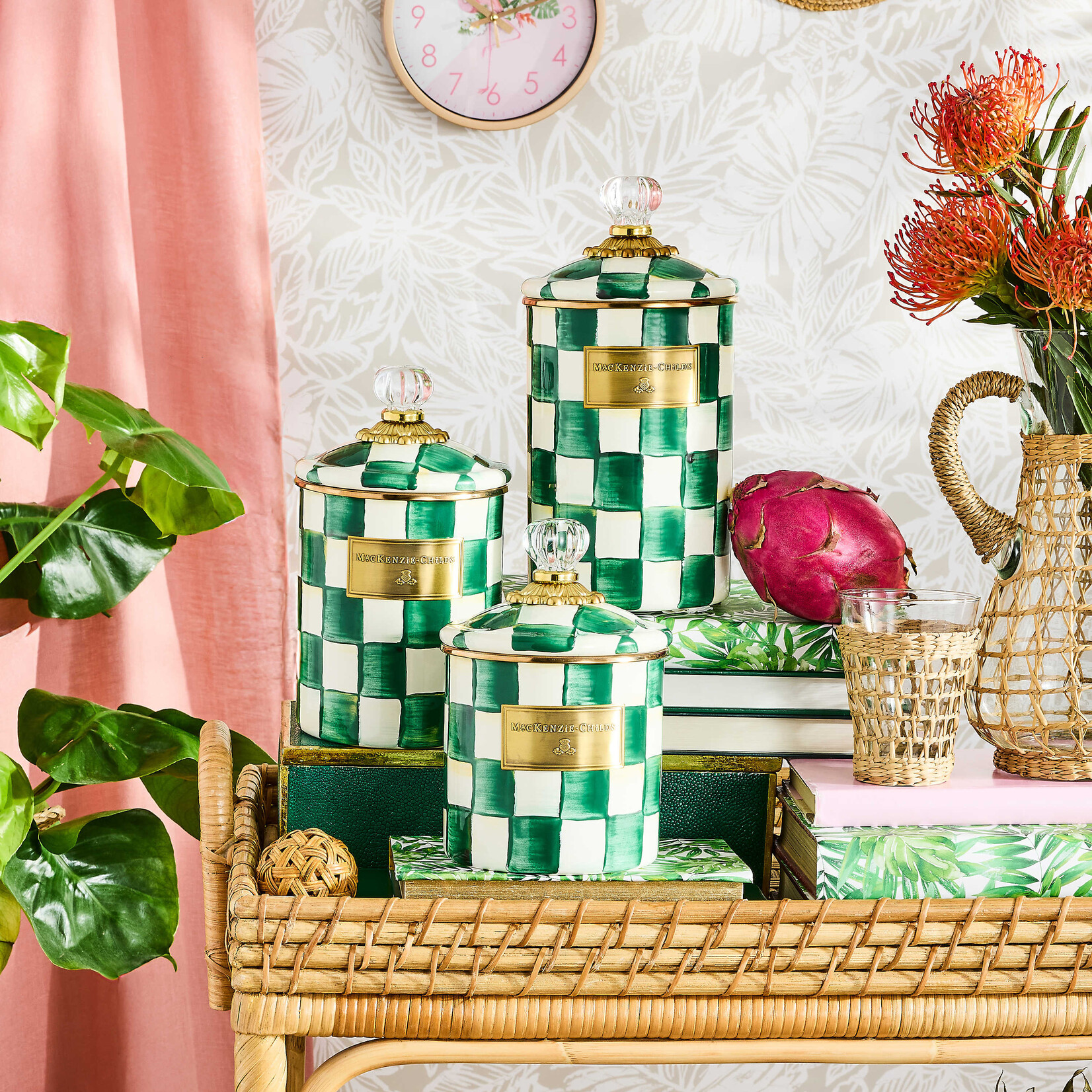 MacKenzie-Childs emerald check small canister
