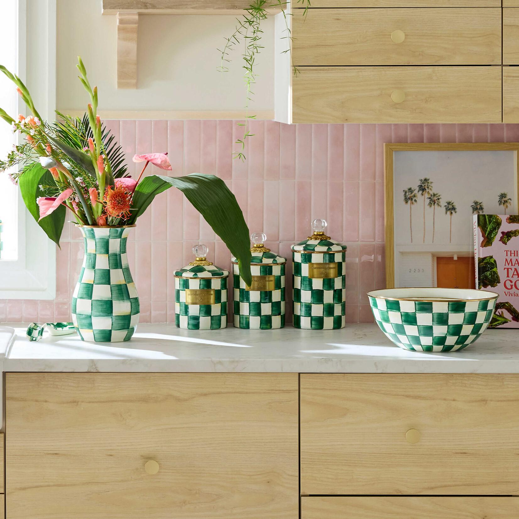 MacKenzie-Childs emerald check small canister