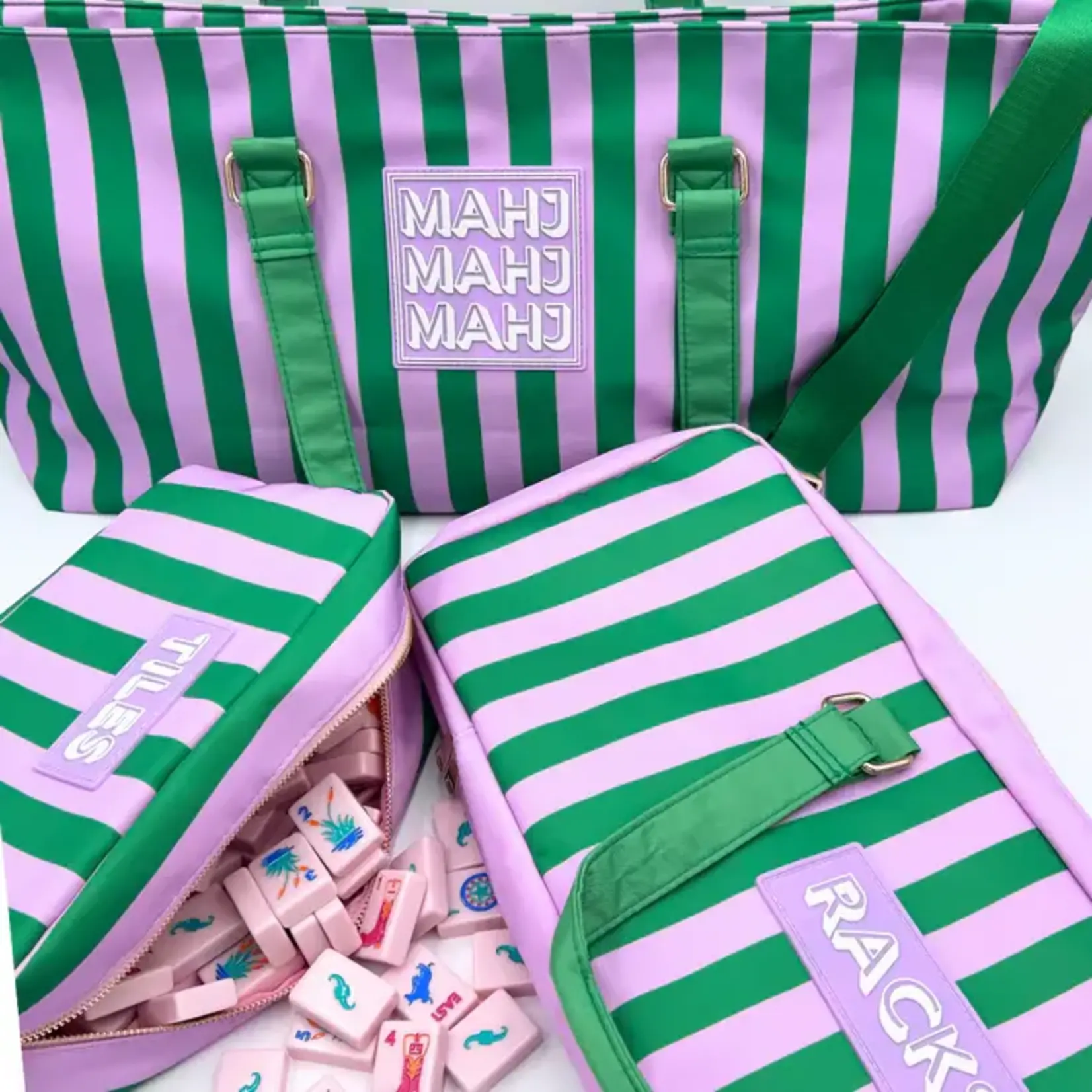 My Fair Mahjong Purple & Green Stripe Mahjong Tile Bag