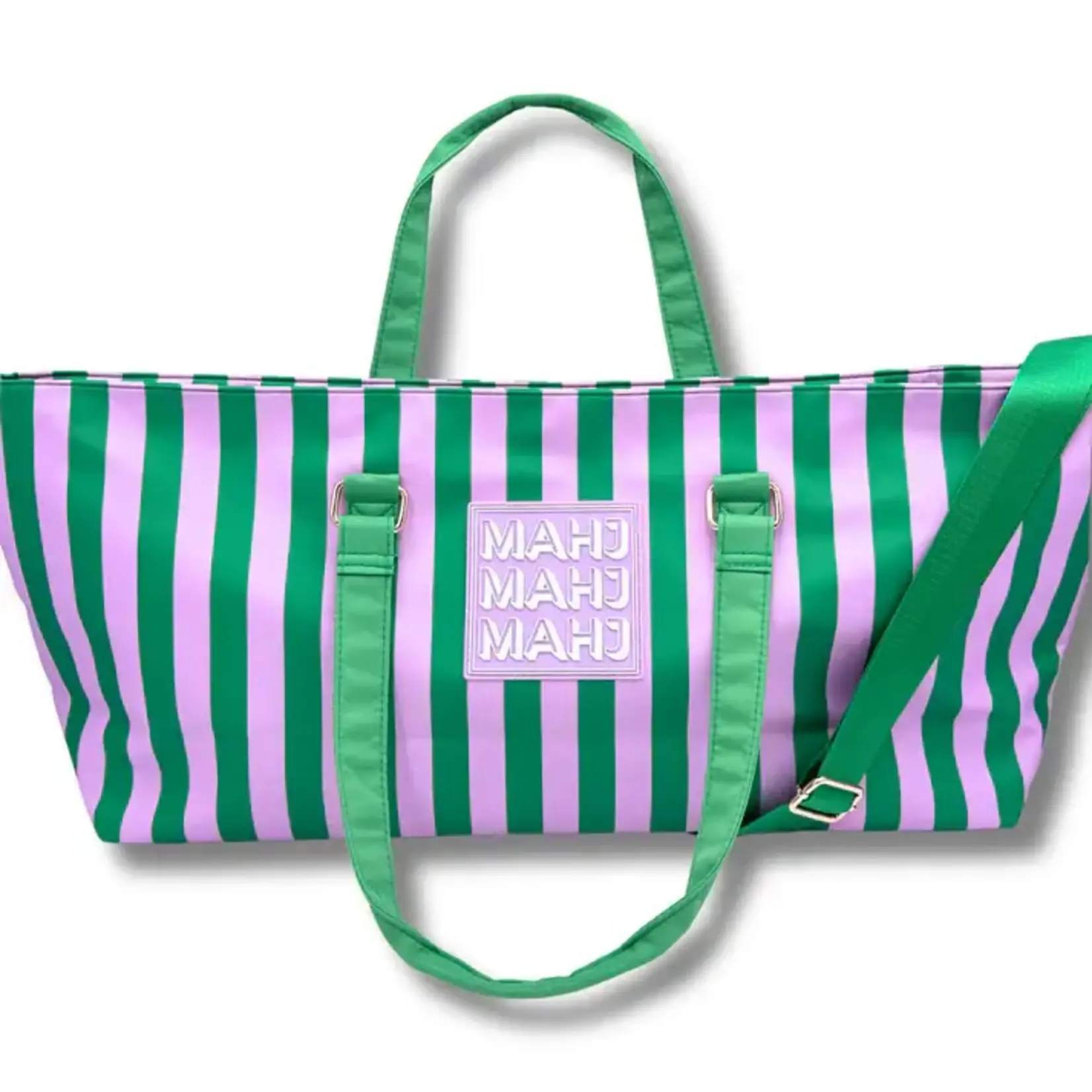 My Fair Mahjong Purple & Green Stripe Mahjong Tote Bag