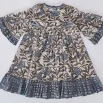 Yo Baby Leaf Print Bell-Sleeves Bottom Ruffle Dress 10Y