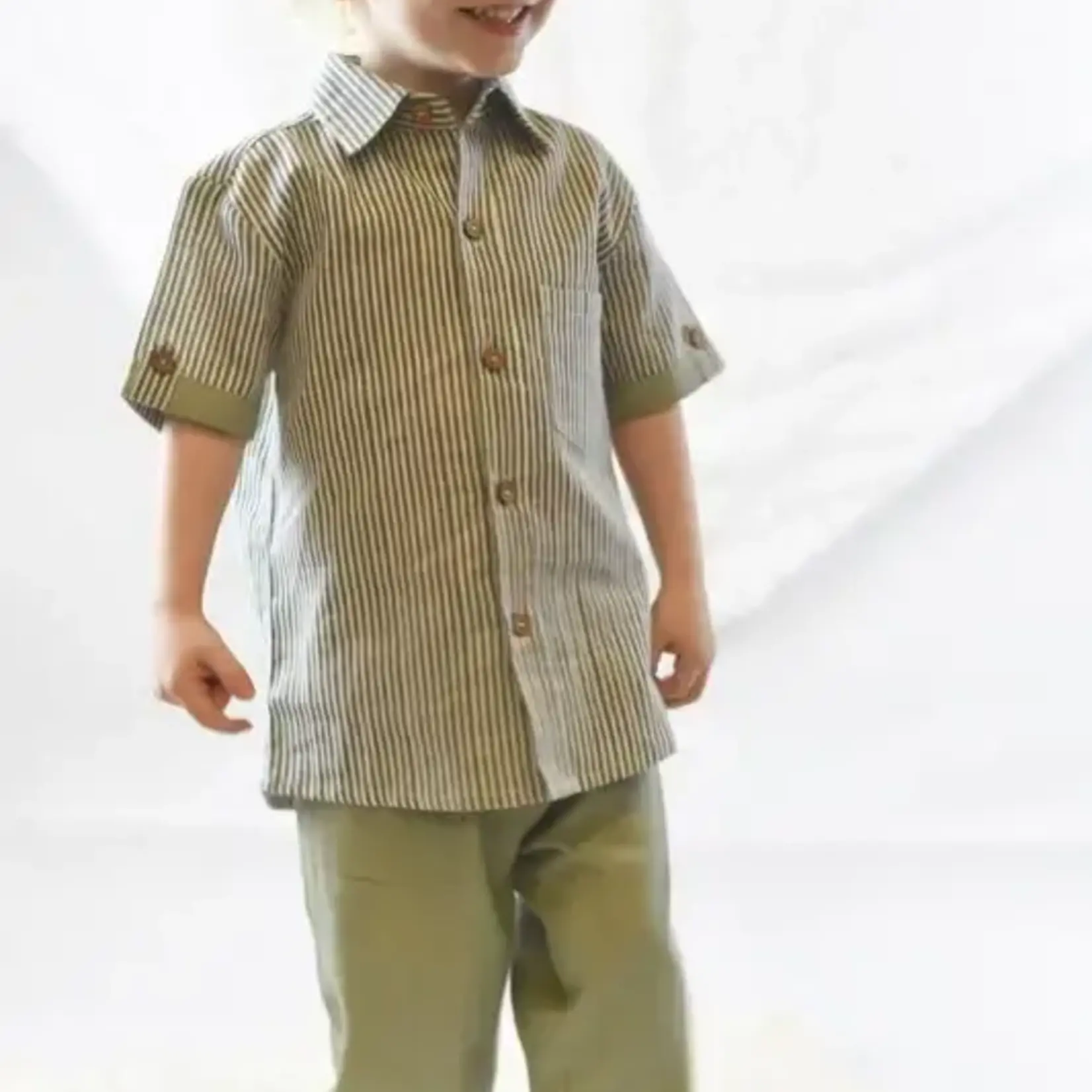 Yo Baby Green Striped Shirt & Pants Set 13Y