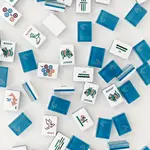 Bam Bird Boutique Origami Timber Mahjong Tile Set with Forest Green/Navy Bag