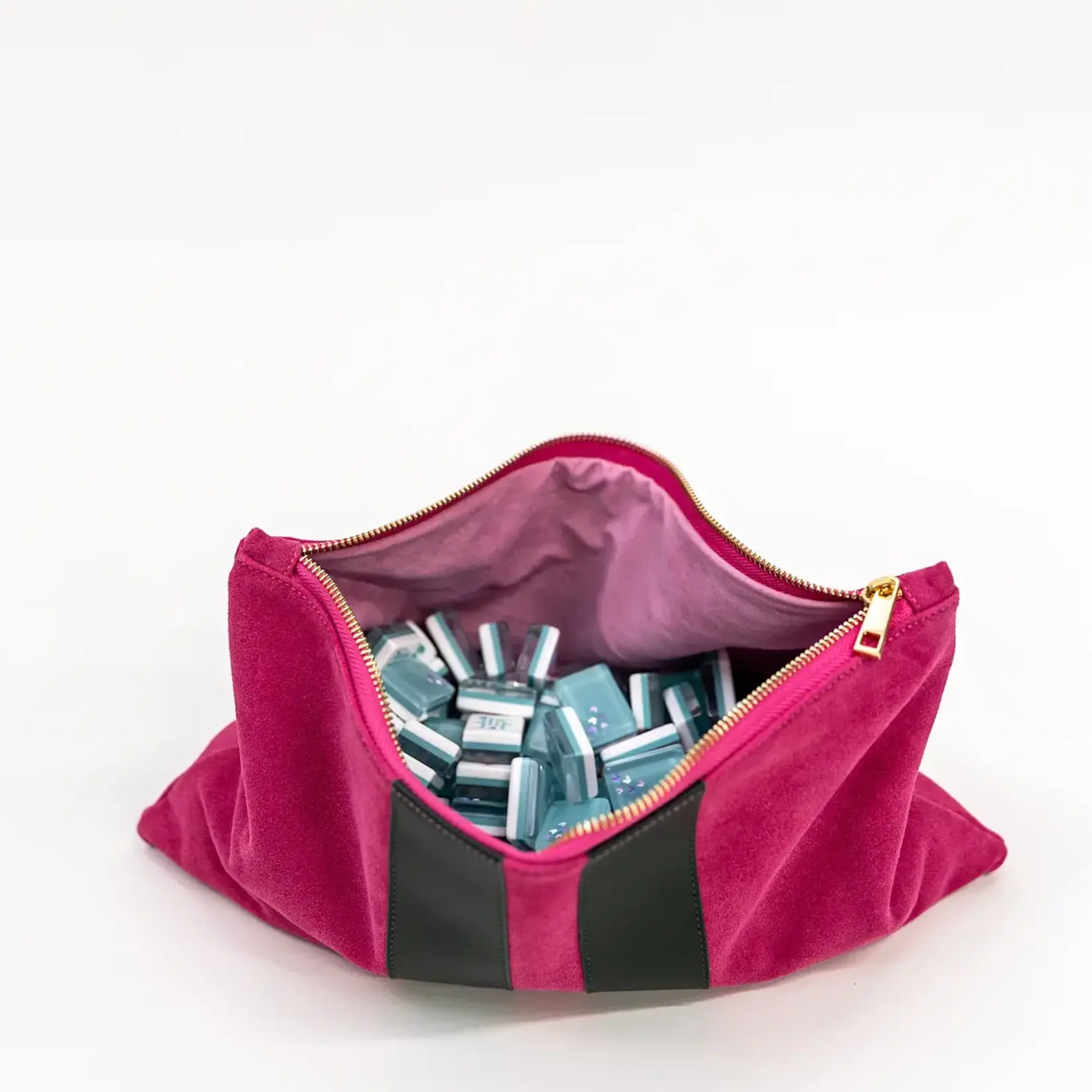 Bam Bird Boutique Bright Pink/Olive Green Suede Tile Bag