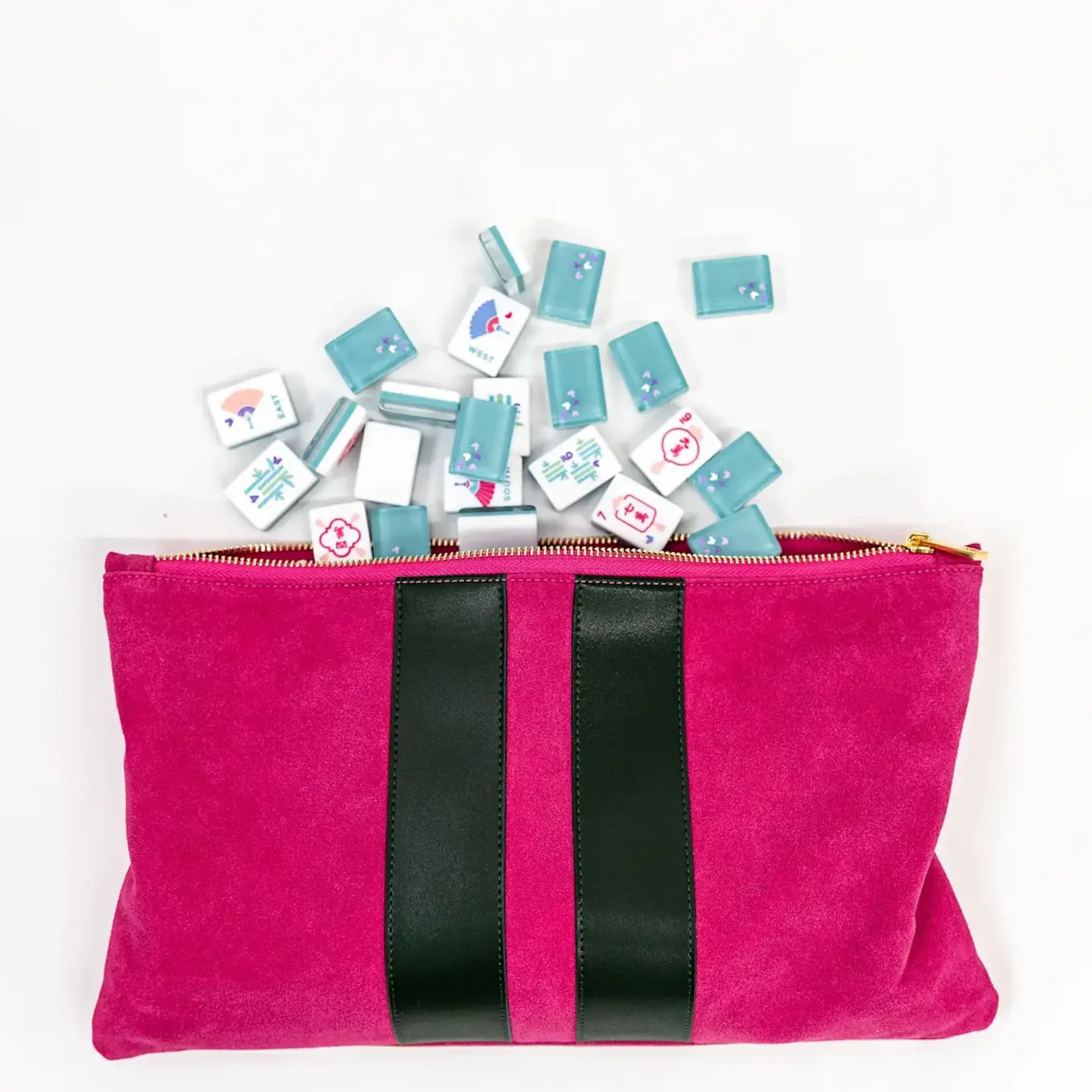 Bam Bird Boutique Bright Pink/Olive Green Suede Tile Bag