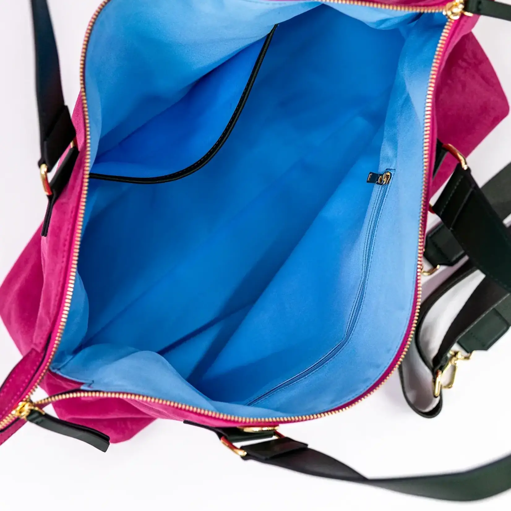 Bam Bird Boutique Bright Pink/Olive Green Suede Carryall Bag